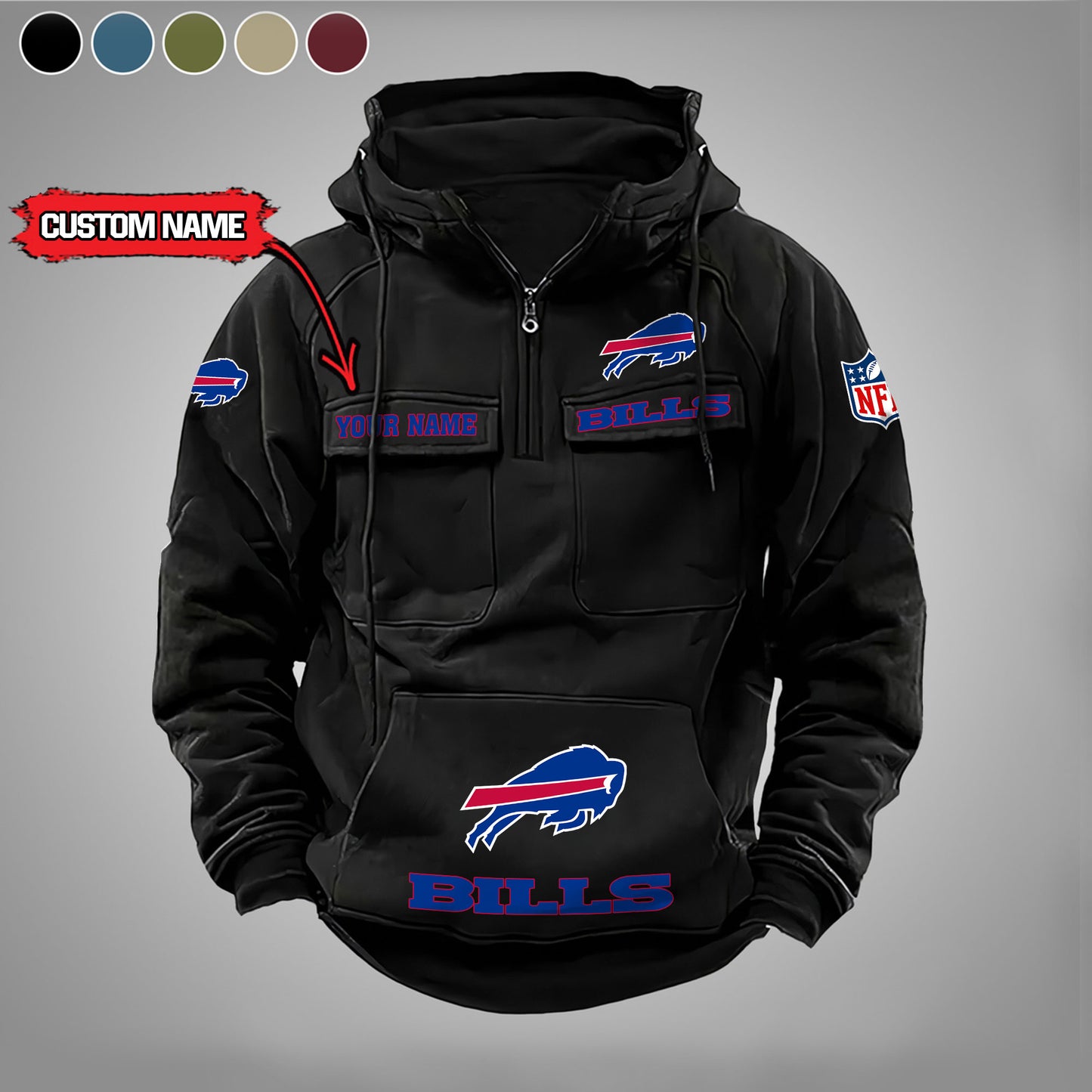 Buffalo Bills  New Personalized Multi-Pockets Zip Hoodie AZBTMZHD000027