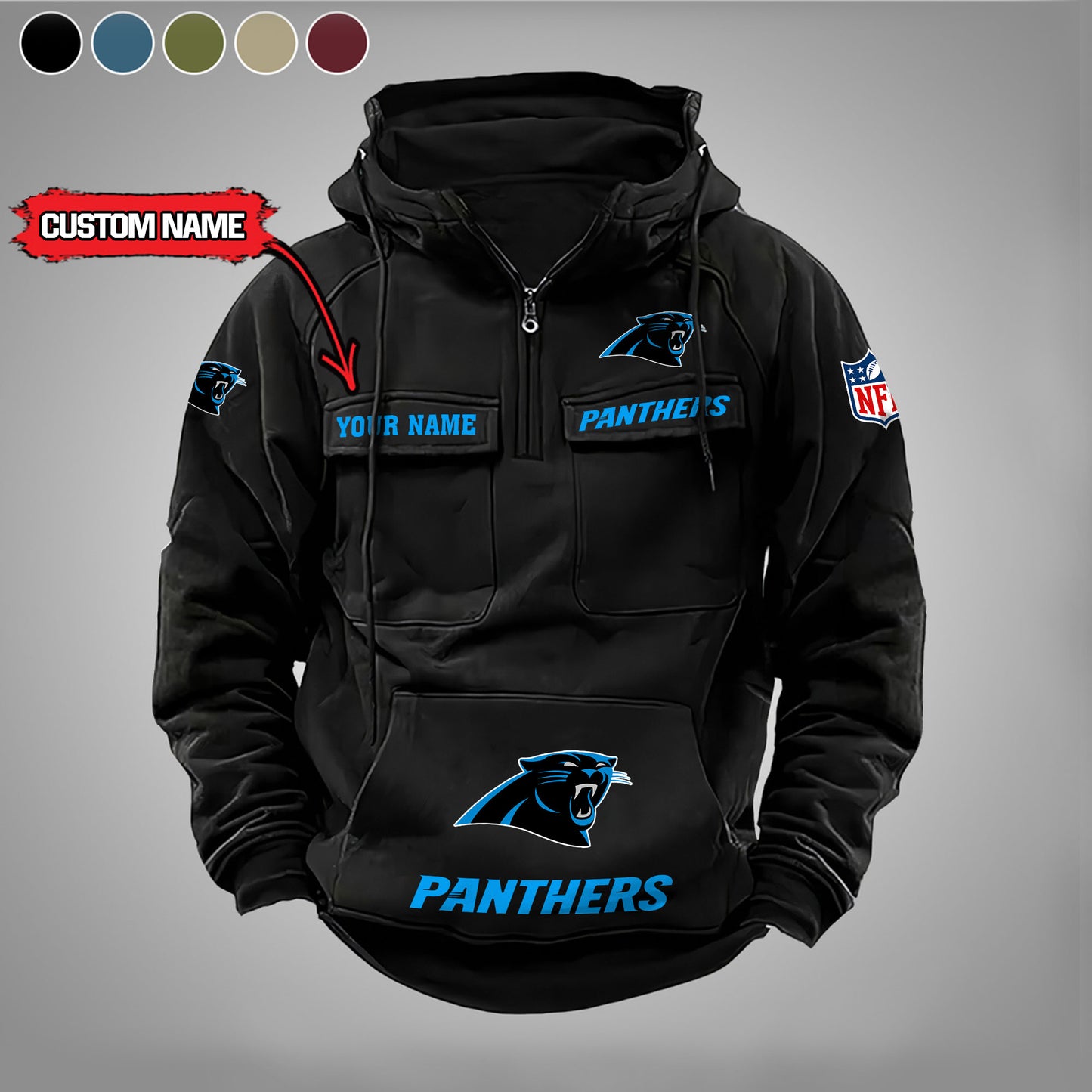 Carolina Panthers  New Personalized Multi-Pockets Zip Hoodie AZBTMZHD000014