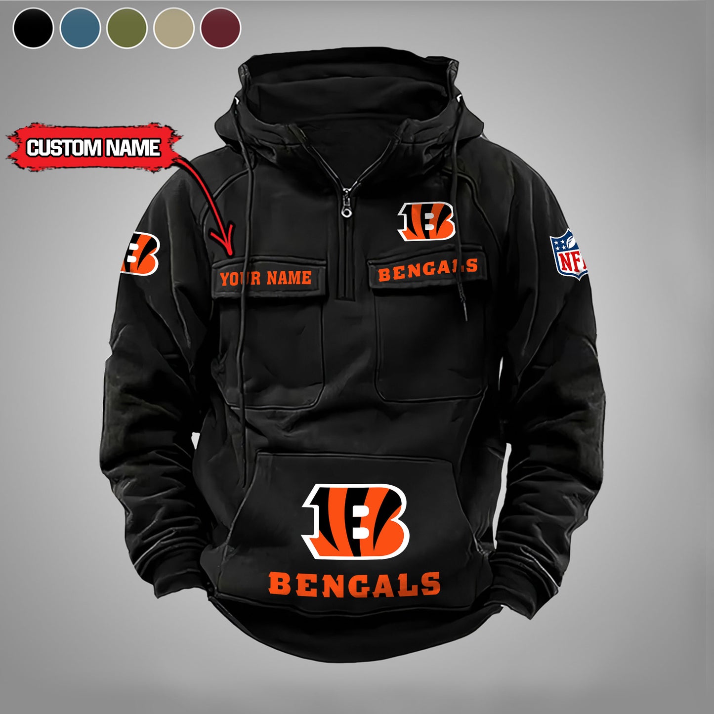 Cincinnati Bengals  New Personalized Multi-Pockets Zip Hoodie AZBTMZHD000016