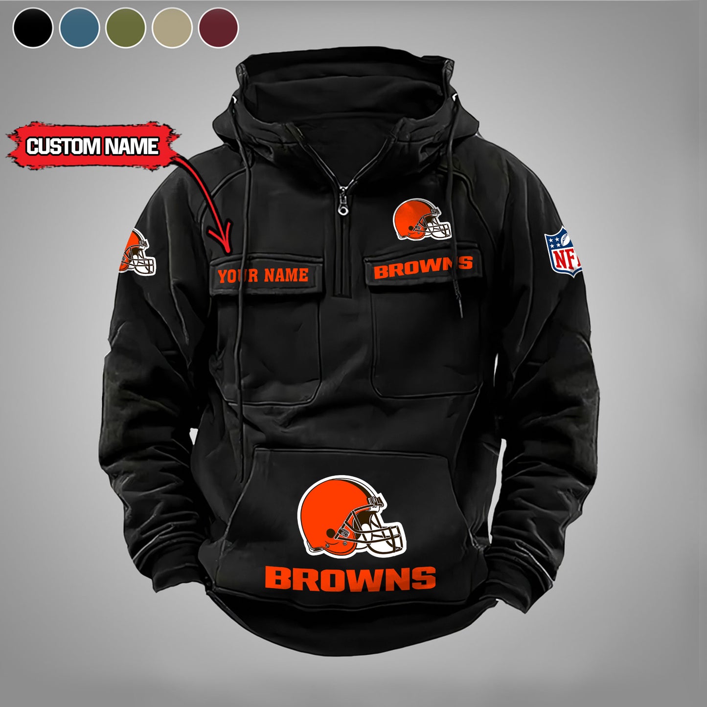 Cleveland Browns  New Personalized Multi-Pockets Zip Hoodie AZBTMZHD000017