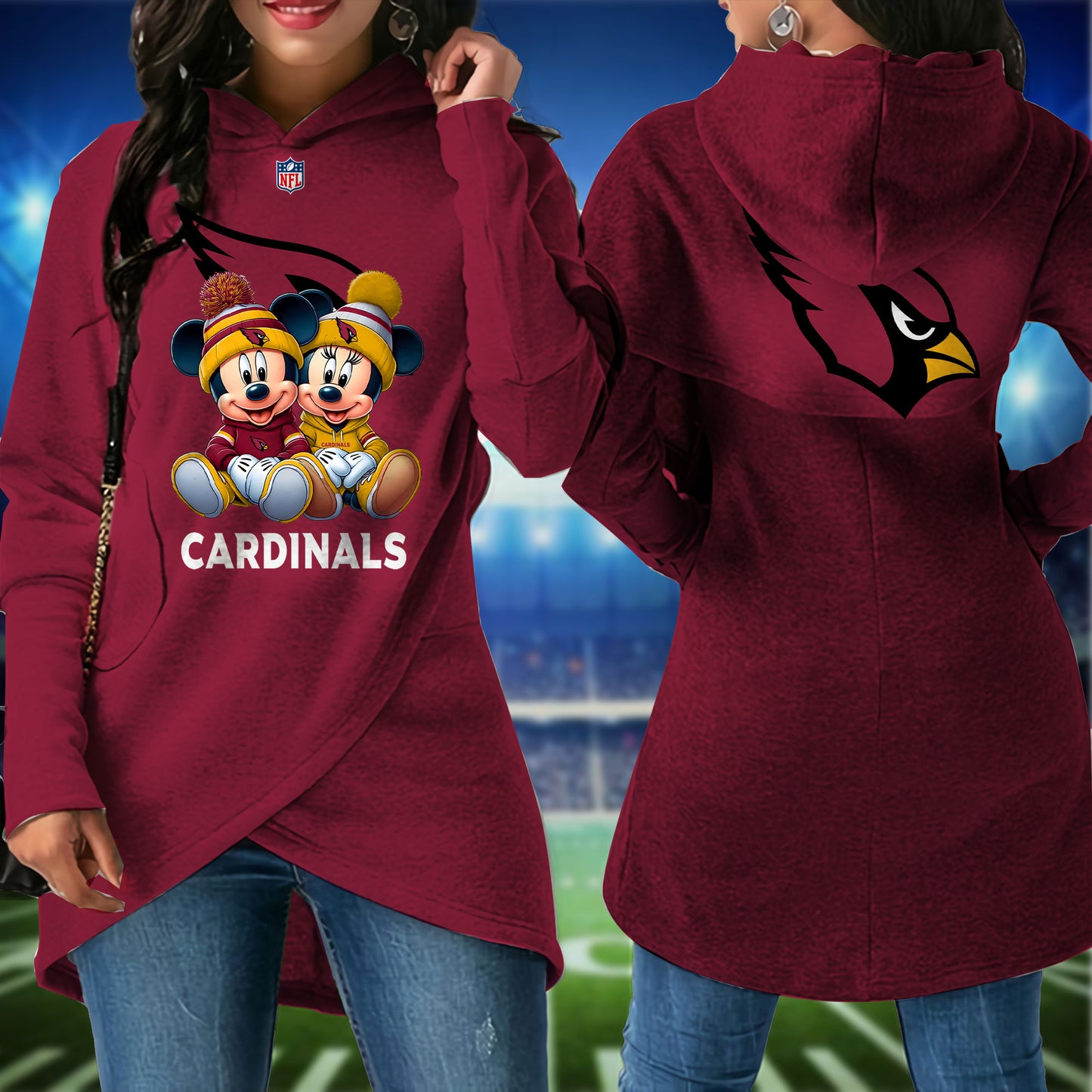 Arizona Cardinals  Mickey Limited Edition Women Irregular Hoodie AZBTWMHD000012