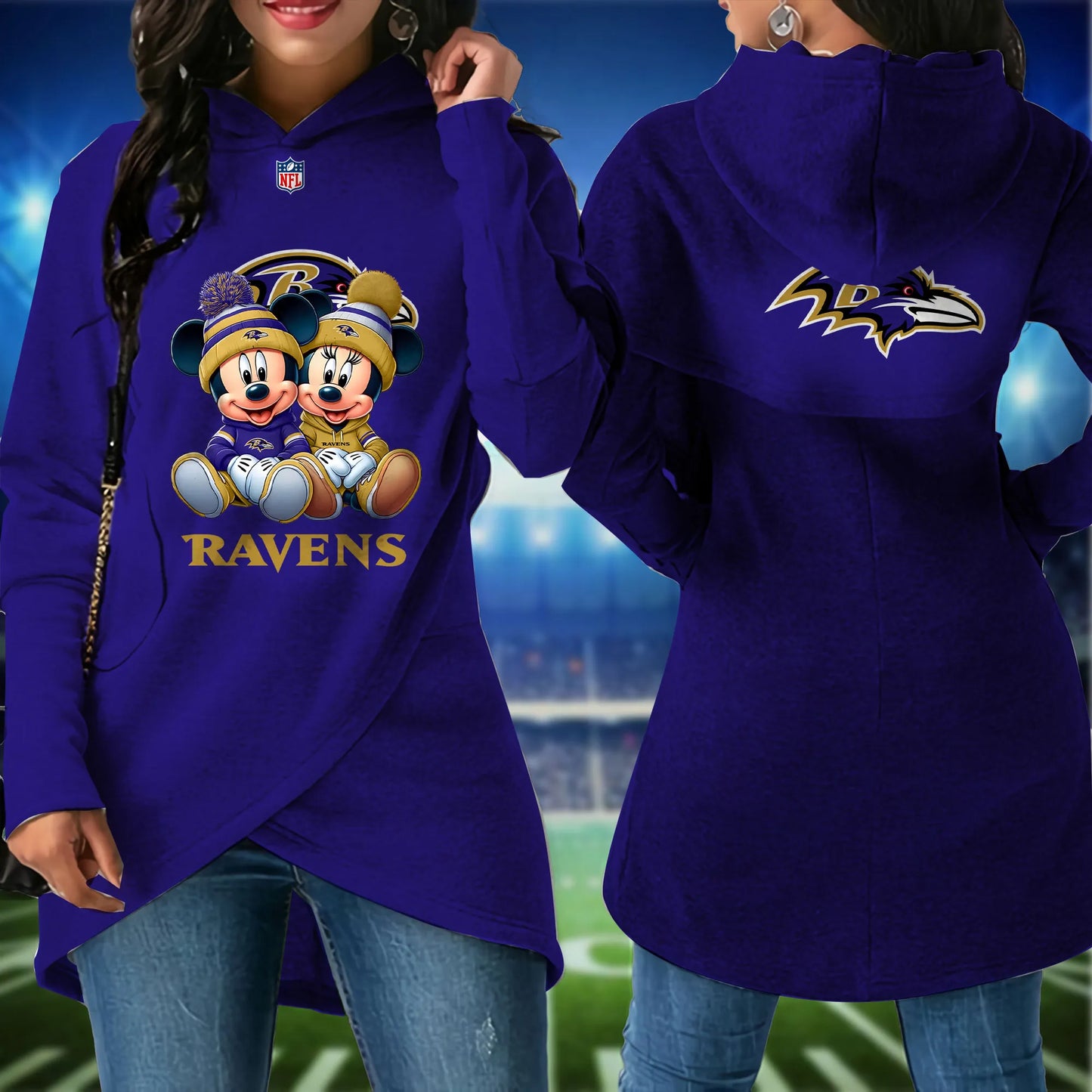 Baltimore Ravens  Mickey Limited Edition Women Irregular Hoodie AZBTWMHD000014