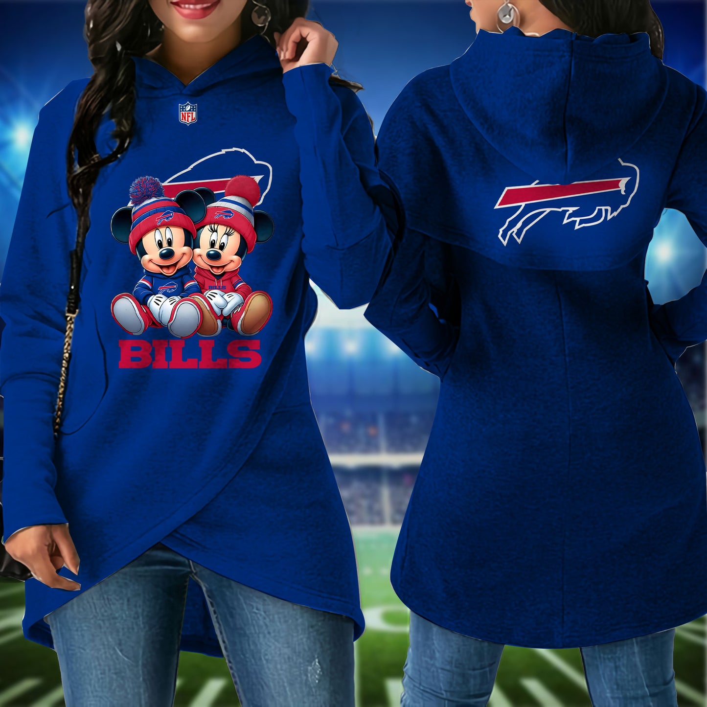 Buffalo Bills  Mickey Limited Edition Women Irregular Hoodie AZBTWMHD000015