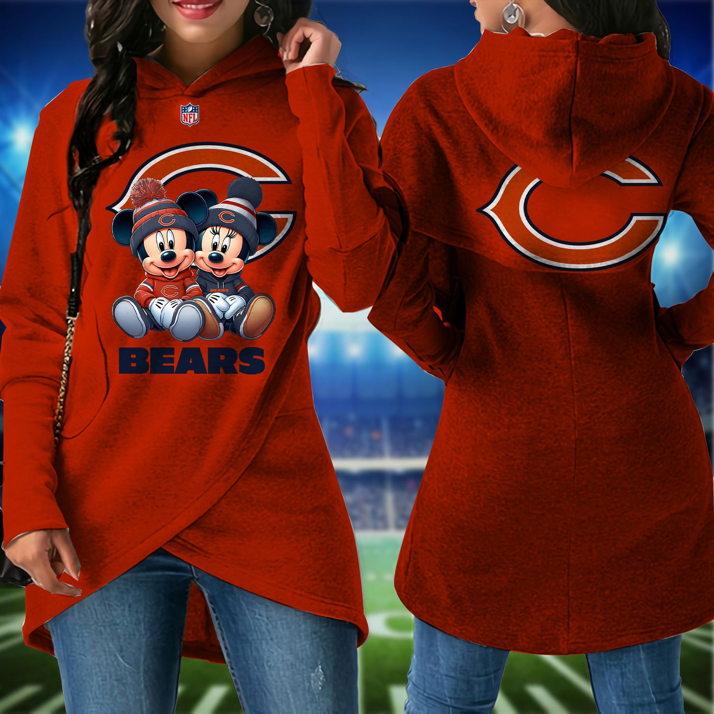Chicago Bears  Mickey Limited Edition Women Irregular Hoodie AZBTWMHD000017