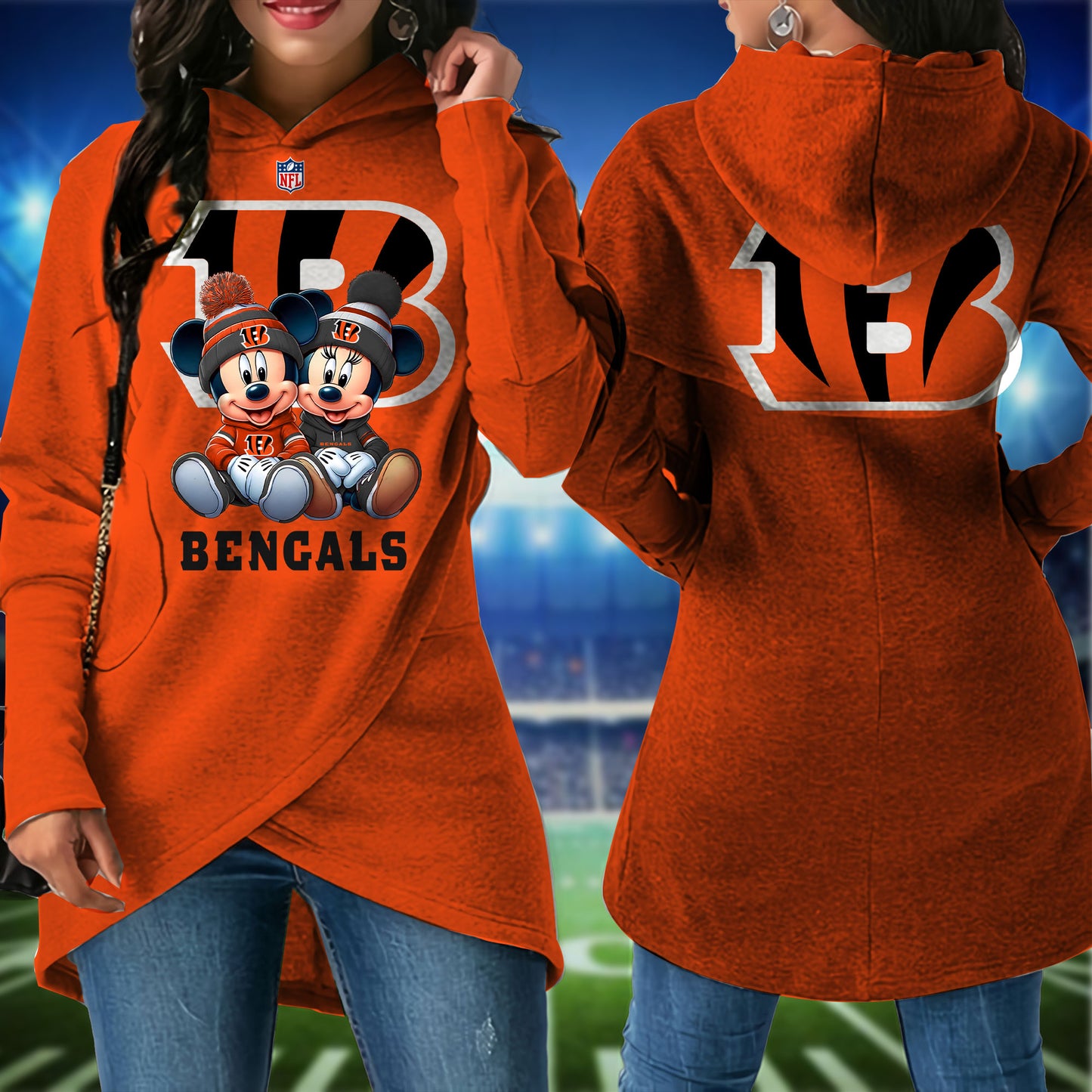 Cincinnati Bengals  Mickey Limited Edition Women Irregular Hoodie AZBTWMHD000018