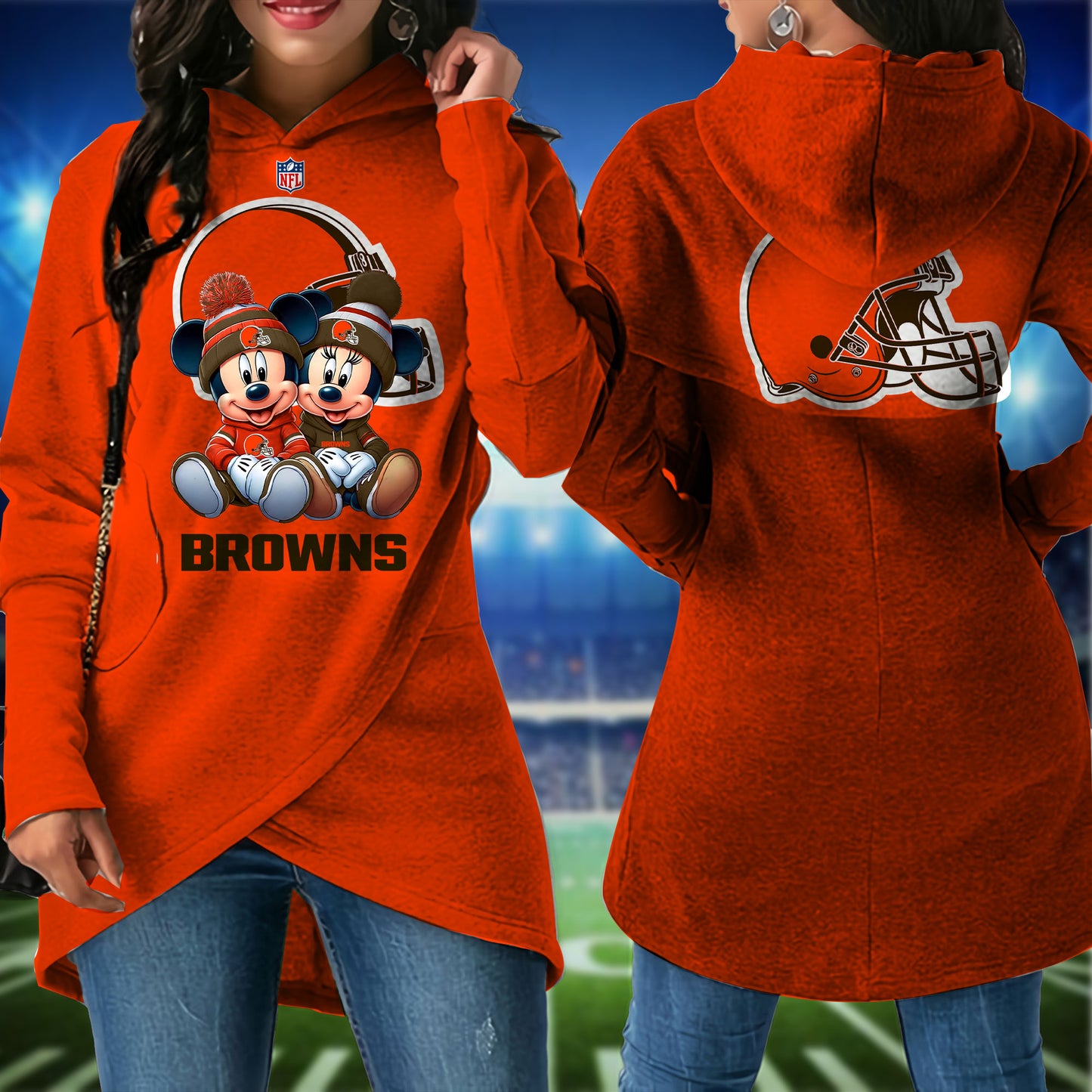 Cleveland Browns  Mickey Limited Edition Women Irregular Hoodie AZBTWMHD000019