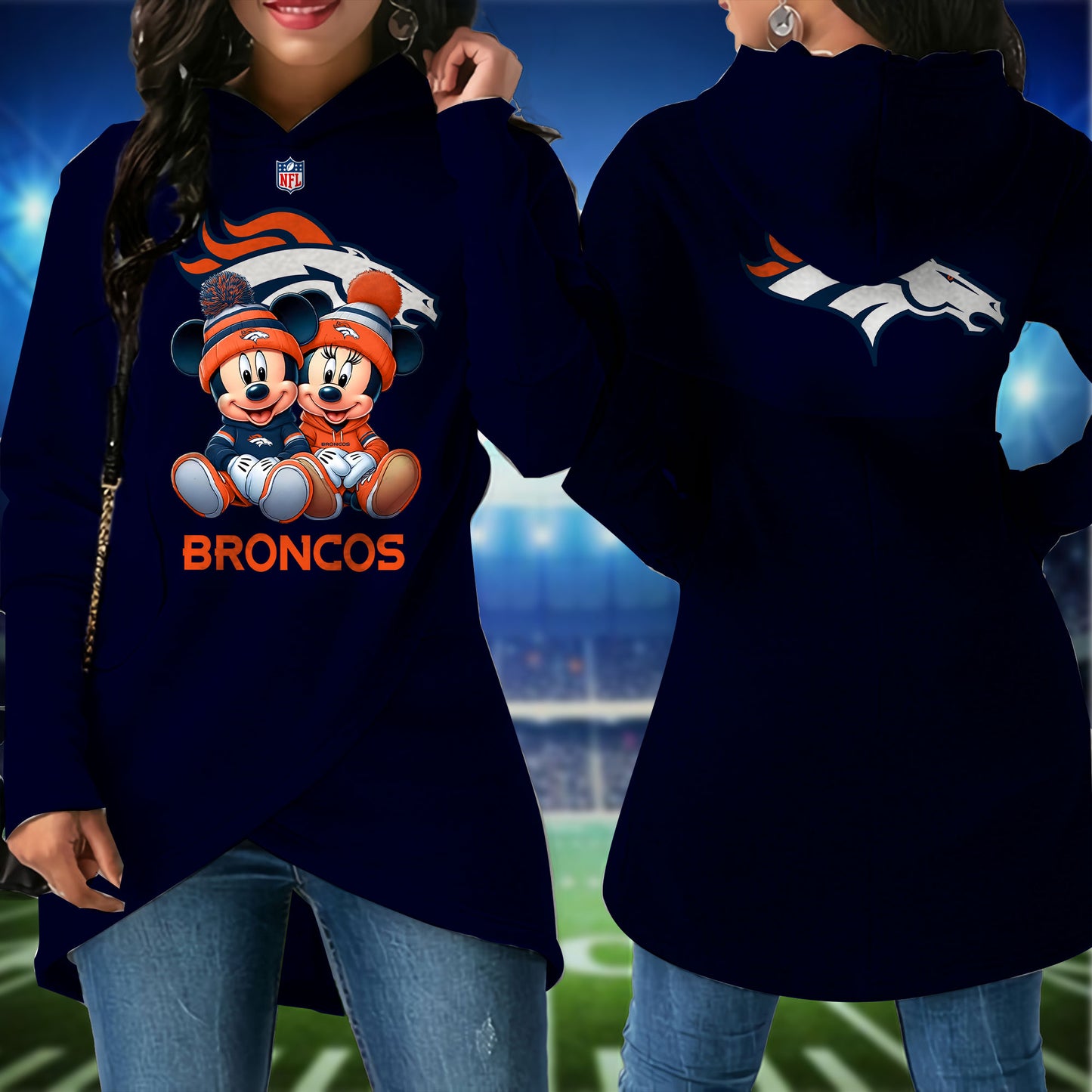 Denver Broncos  Mickey Limited Edition Women Irregular Hoodie AZBTWMHD000021