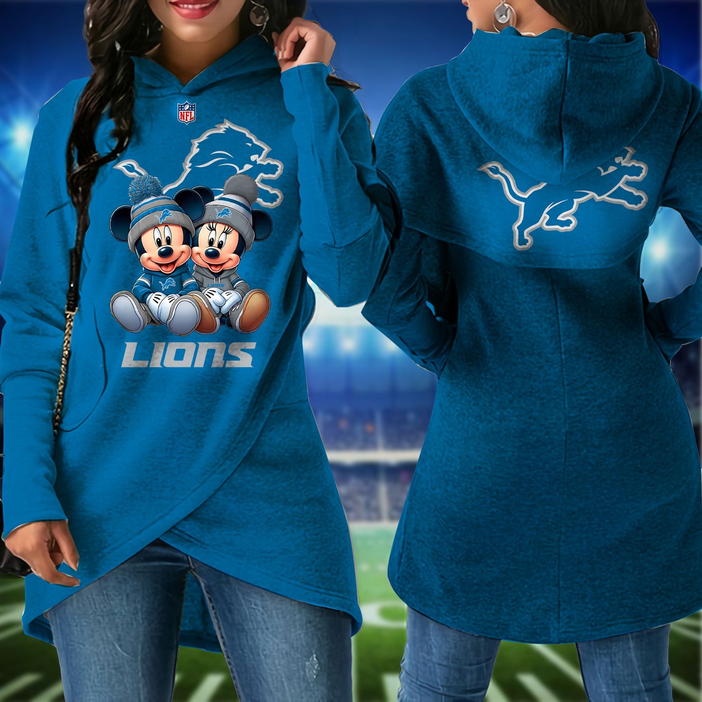 Detroit Lions  Mickey Limited Edition Women Irregular Hoodie AZBTWMHD000022