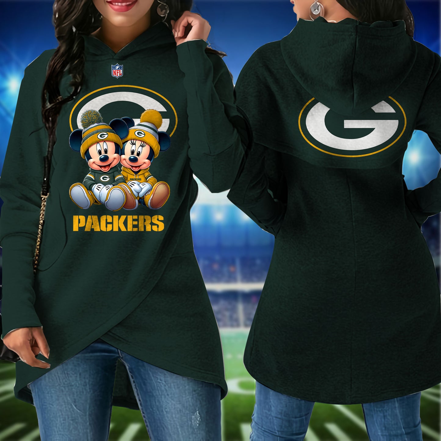 Green Bay Packers  Mickey Limited Edition Women Irregular Hoodie AZBTWMHD000023