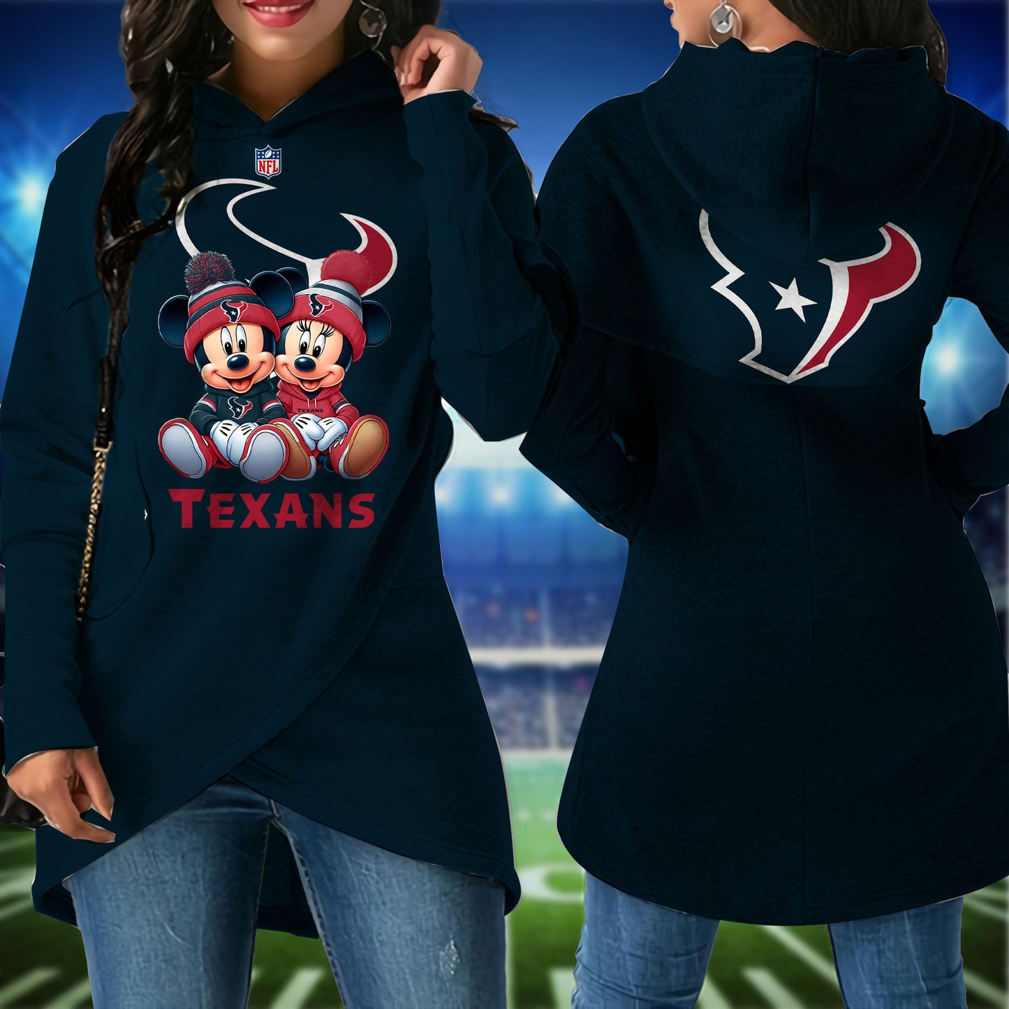Houston Texans  Mickey Limited Edition Women Irregular Hoodie AZBTWMHD000024