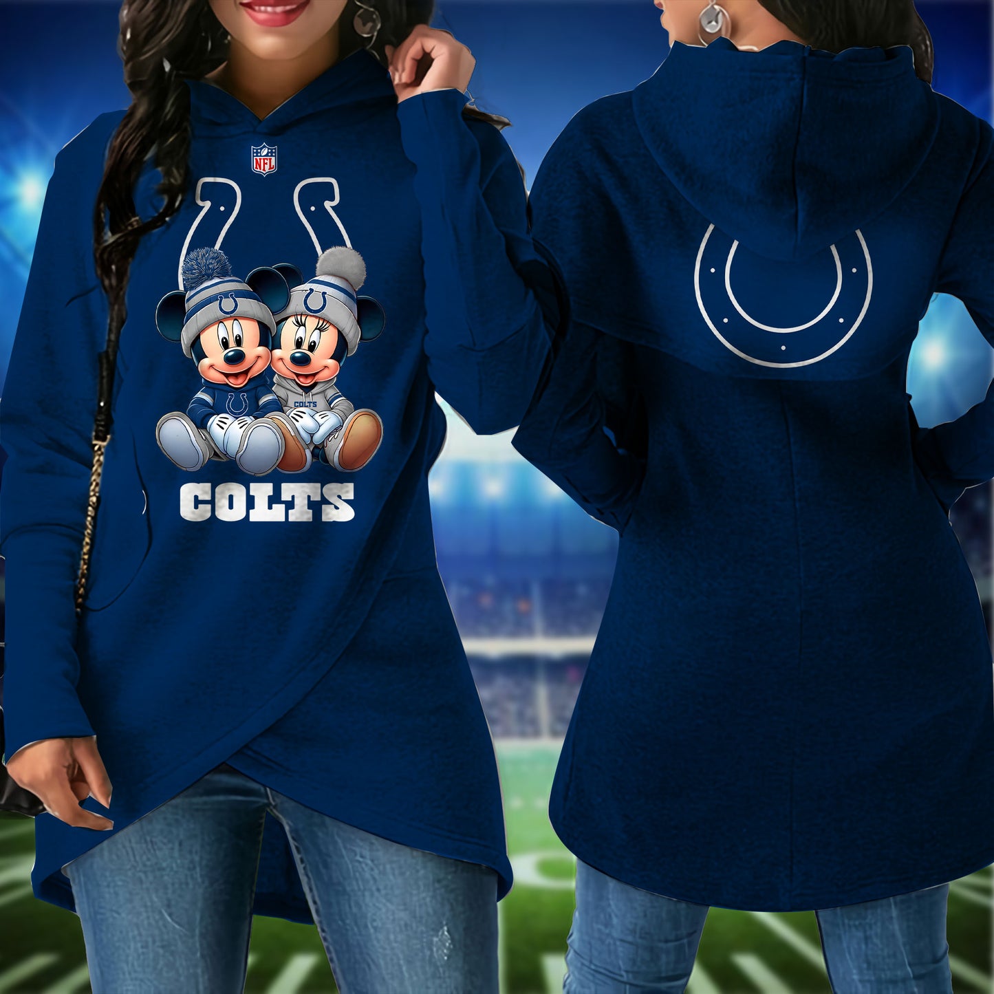 Indianapolis Colts  Mickey Limited Edition Women Irregular Hoodie AZBTWMHD000025