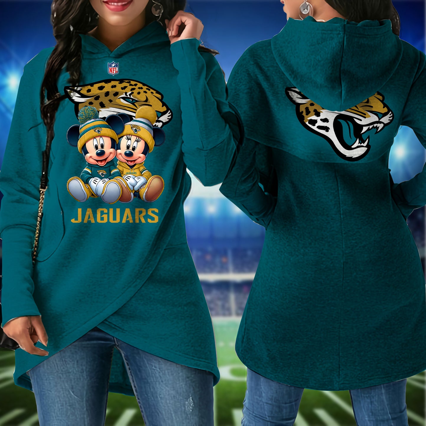 Jacksonville Jaguars  Mickey Limited Edition Women Irregular Hoodie AZBTWMHD000026