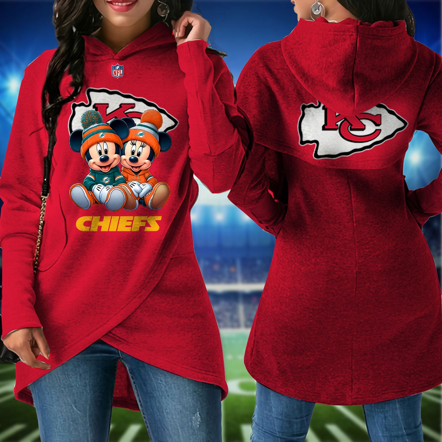 Kansas City Chiefs  Mickey Limited Edition Women Irregular Hoodie AZBTWMHD000027