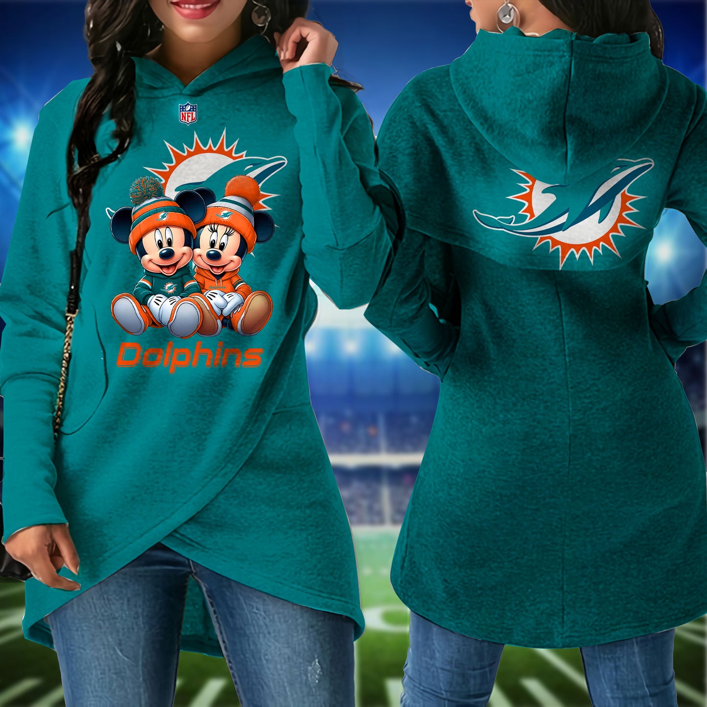 Miami Dolphins  Mickey Limited Edition Women Irregular Hoodie AZBTWMHD000002