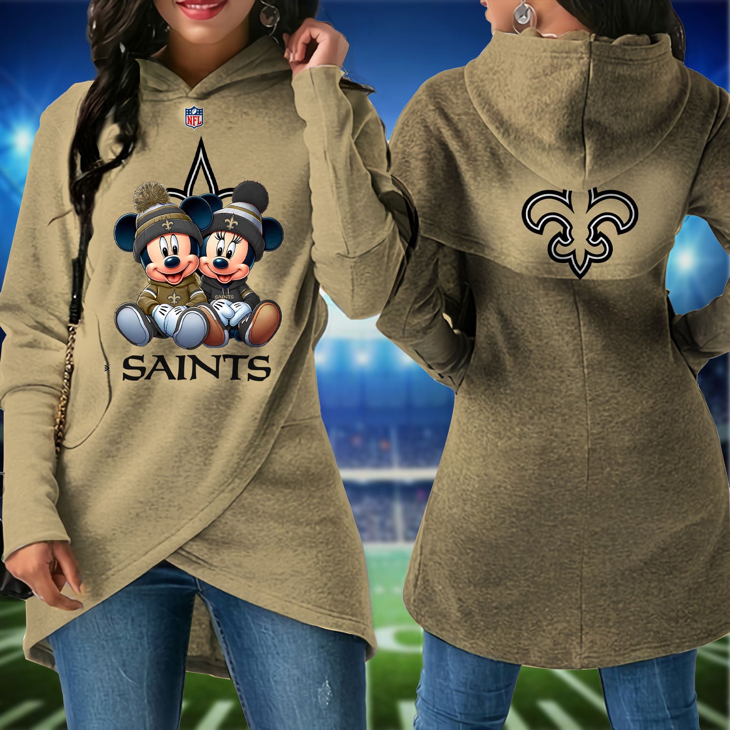New Orleans Saints  Mickey Limited Edition Women Irregular Hoodie AZBTWMHD000005
