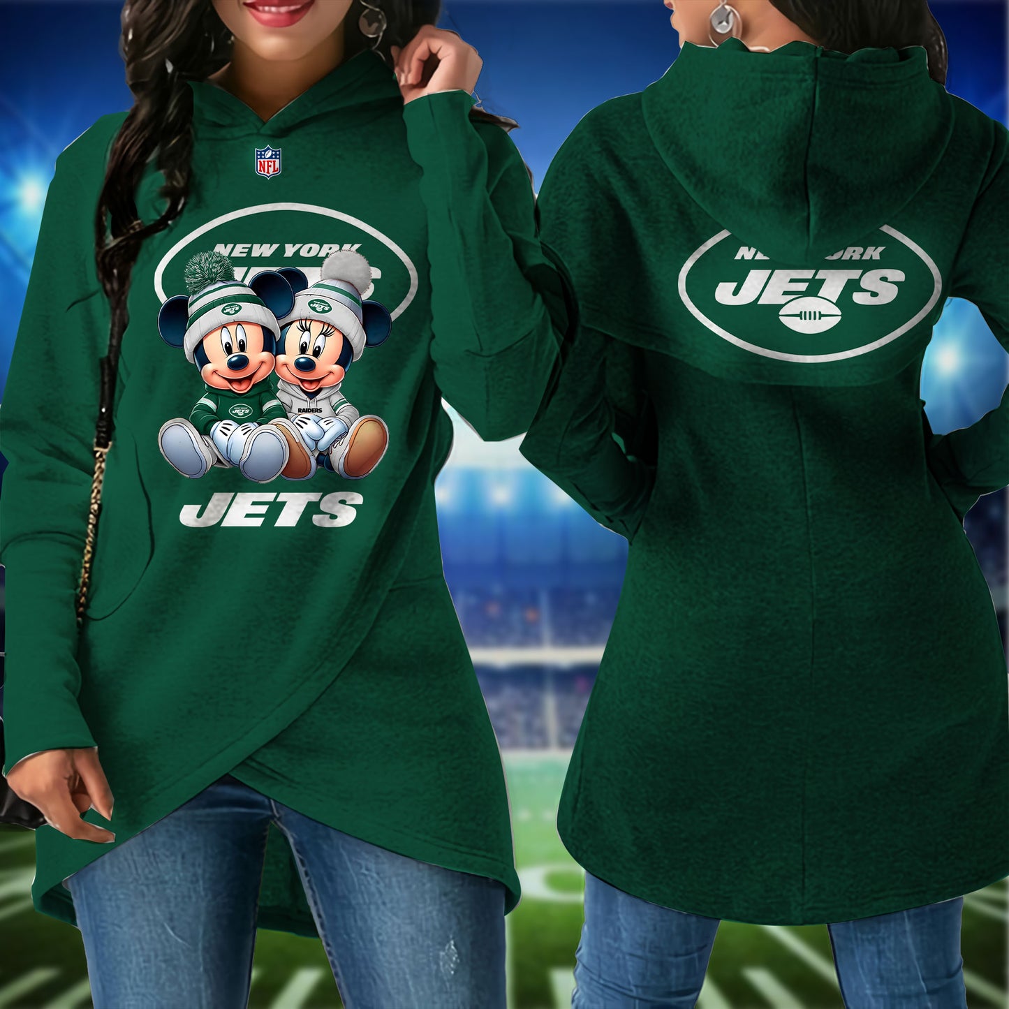 New York Jets  Mickey Limited Edition Women Irregular Hoodie AZBTWMHD000007