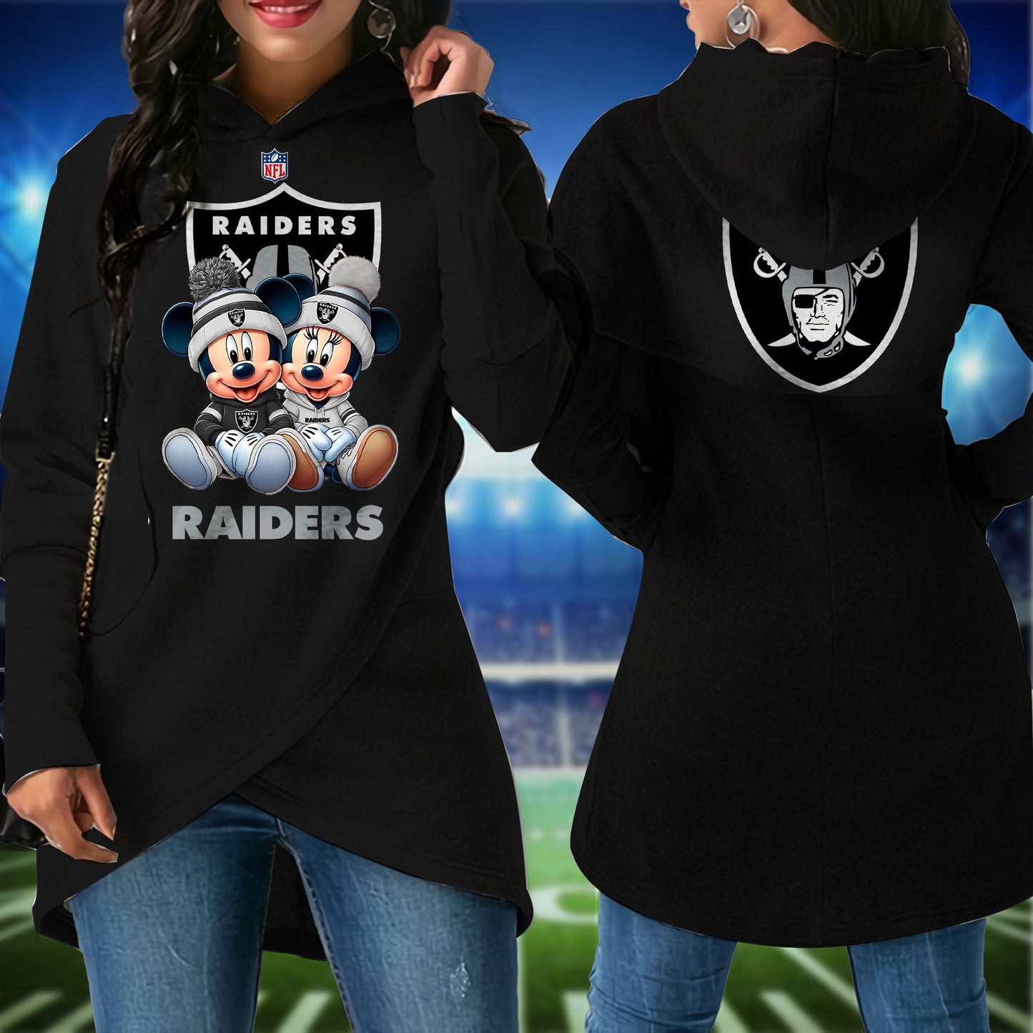 Las Vegas Raiders  Mickey Limited Edition Women Irregular Hoodie AZBTWMHD000008