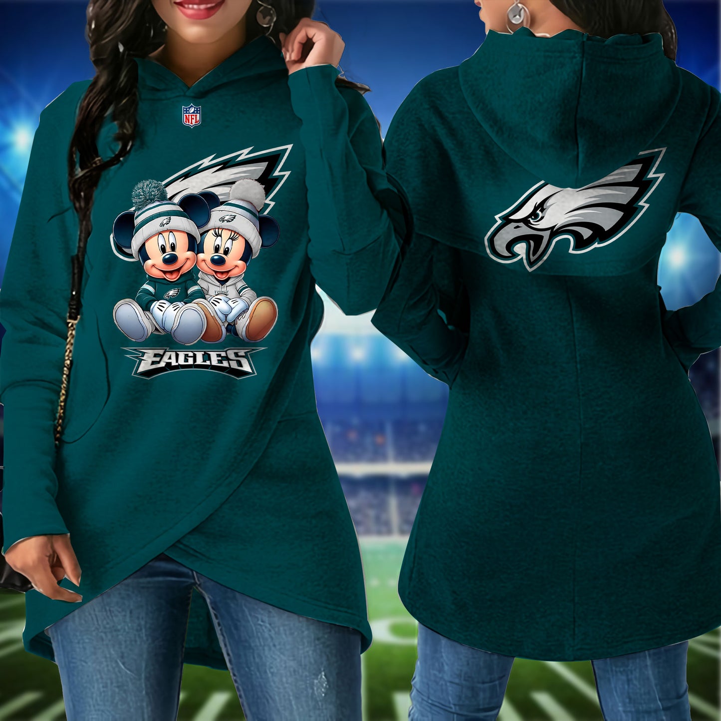 Philadelphia Eagles  Mickey Limited Edition Women Irregular Hoodie AZBTWMHD000009