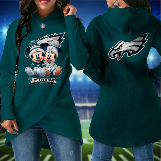 Philadelphia Eagles  Mickey Limited Edition Women Irregular Hoodie AZBTWMHD000009