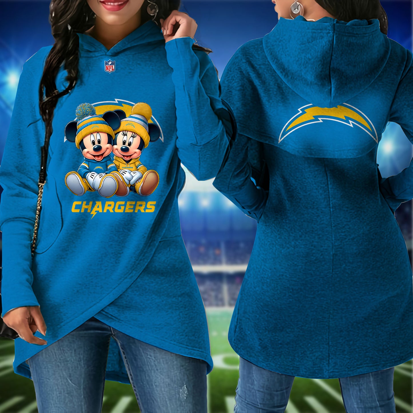 Los Angeles Chargers  Mickey Limited Edition Women Irregular Hoodie AZBTWMHD000028