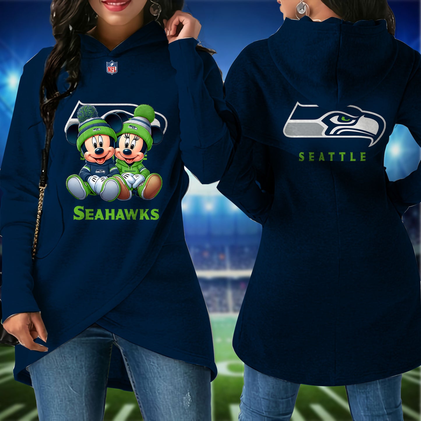 Seattle Seahawks  Mickey Limited Edition Women Irregular Hoodie AZBTWMHD000030