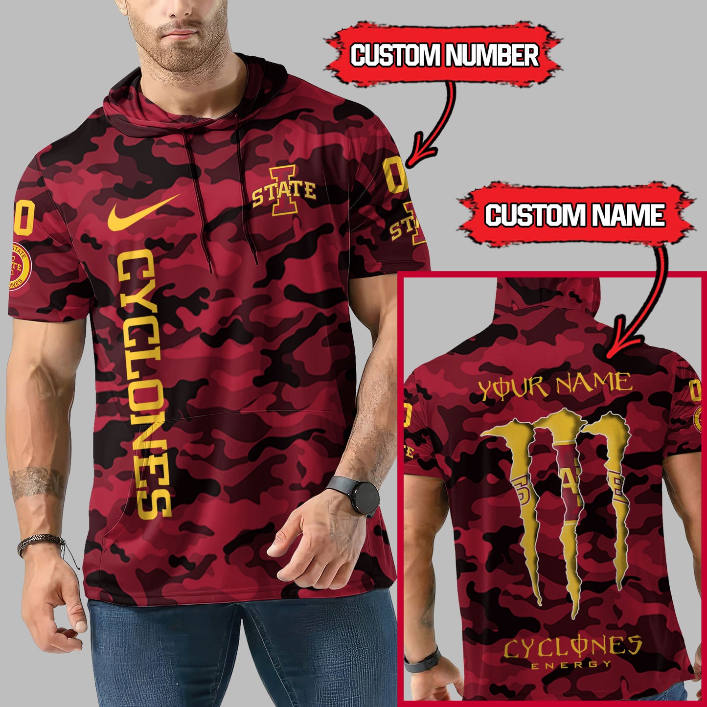 Iowa State Cyclones Personalized Camo Short Sleeve Hoodie AZBTSSHD000021