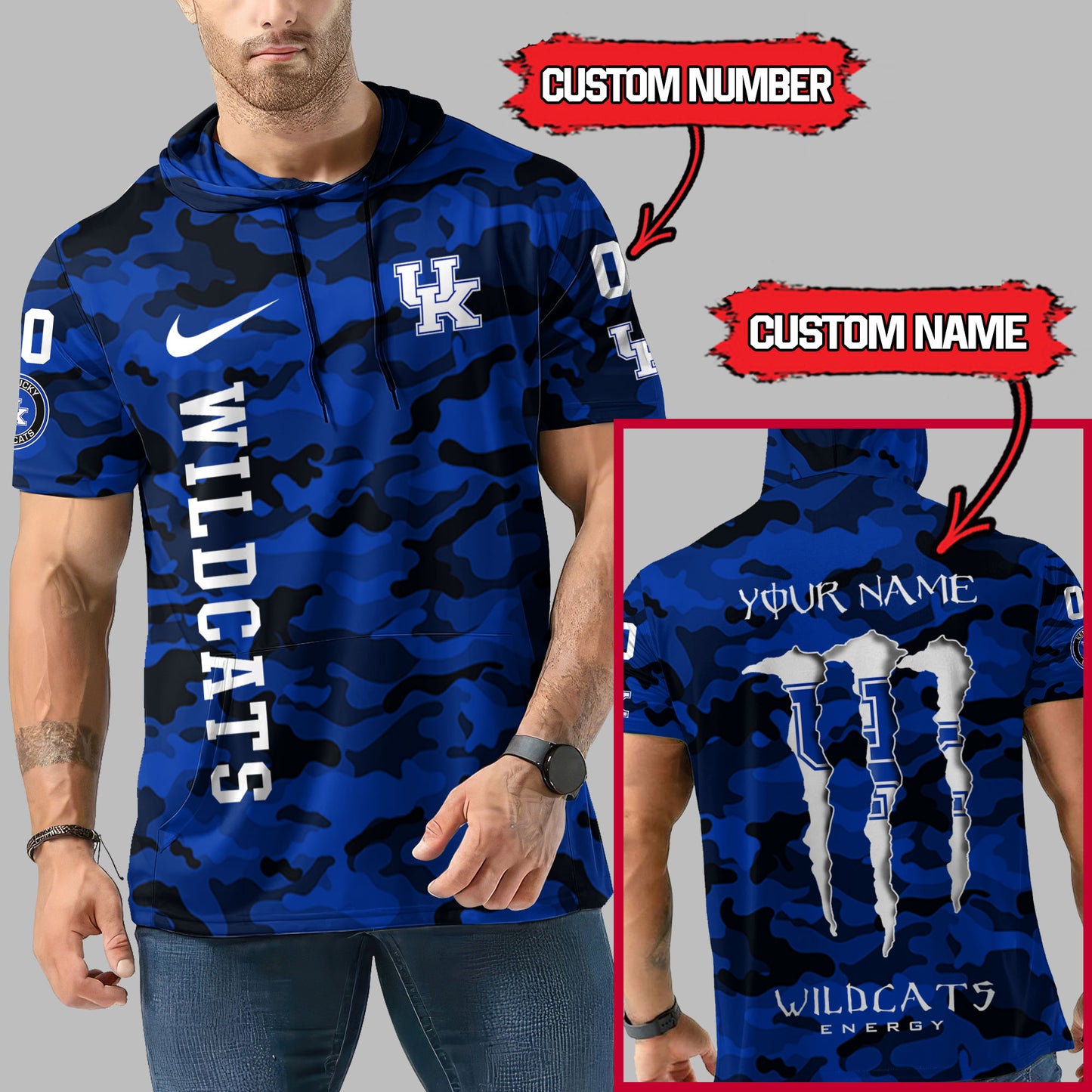 Kentucky Wildcats Personalized Camo Short Sleeve Hoodie AZBTSSHD000022