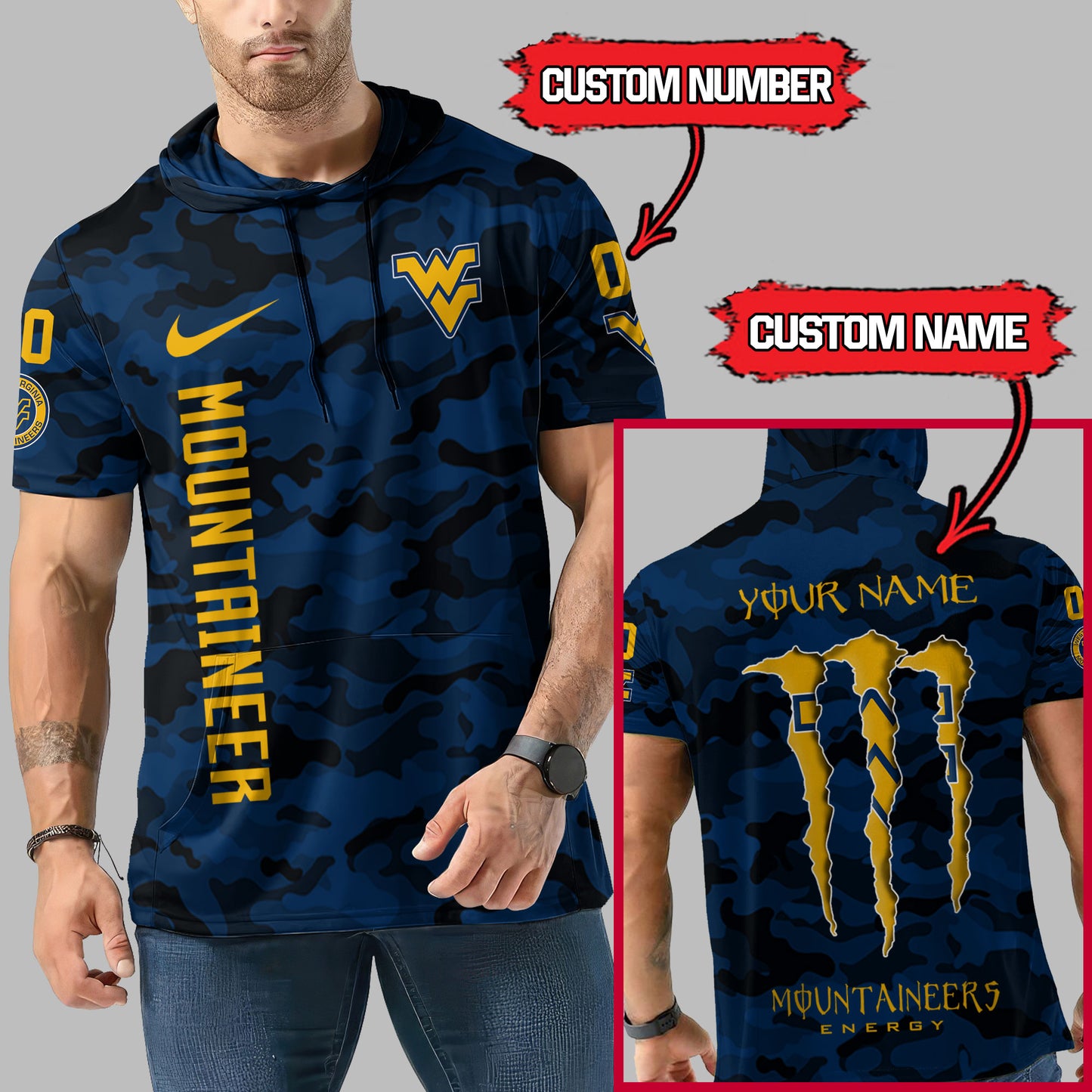 West Virginia Mountaineers Personalized Camo Short Sleeve Hoodie AZBTSSHD000024