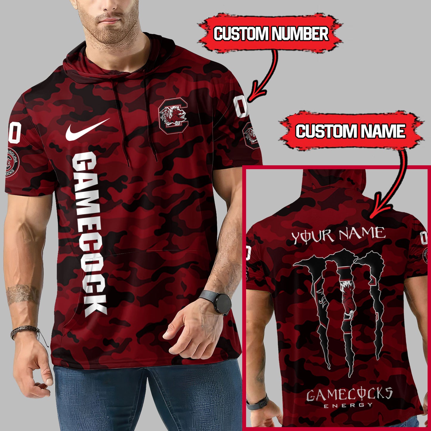 South Carolina Gamecocks Personalized Camo Short Sleeve Hoodie AZBTSSHD000025