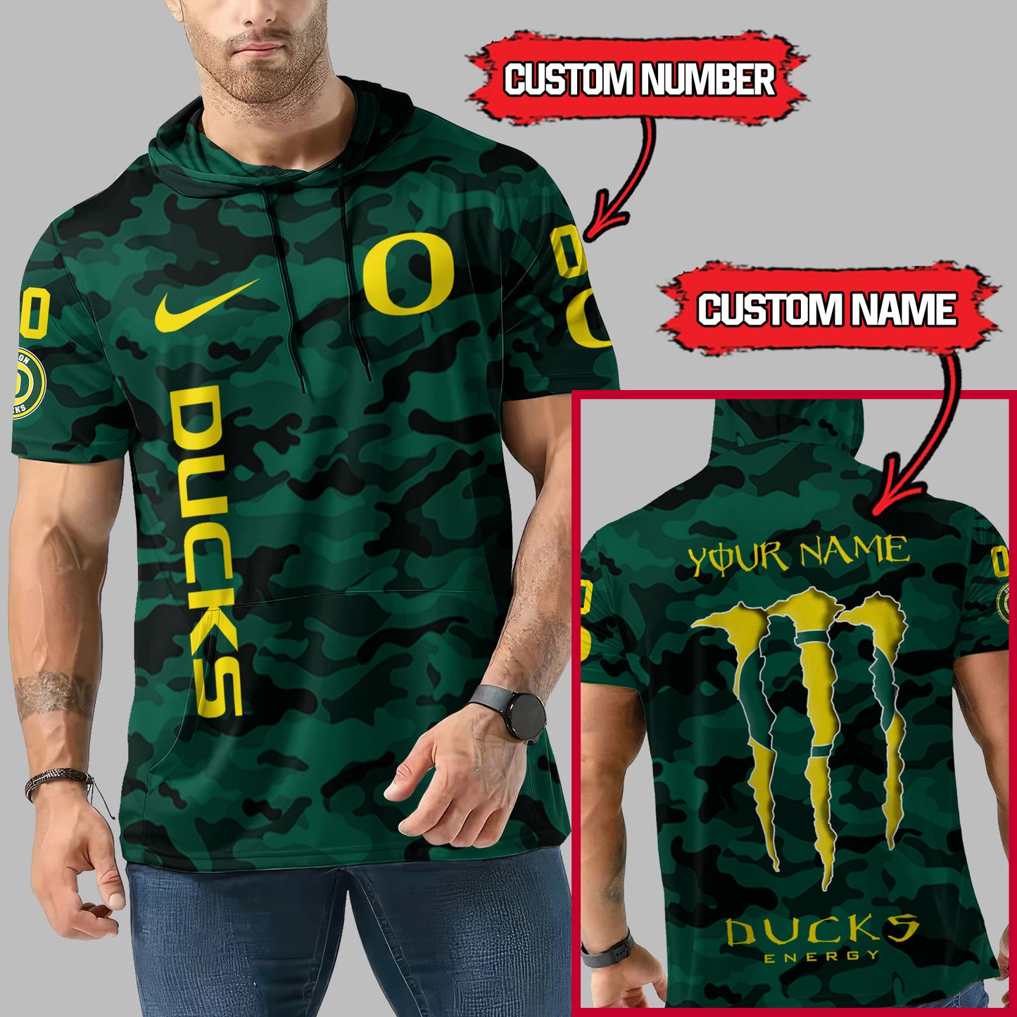 Oregon Ducks Personalized Camo Short Sleeve Hoodie AZBTSSHD000002
