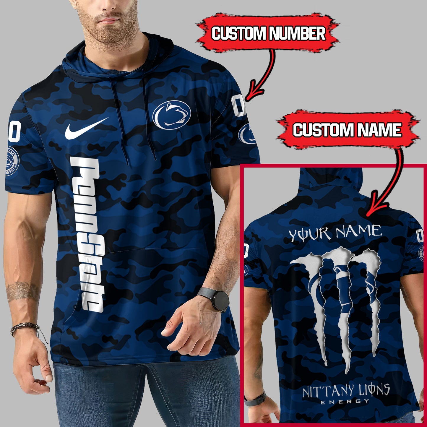 Penn State Nittany Lions Personalized Camo Short Sleeve Hoodie AZBTSSHD000003