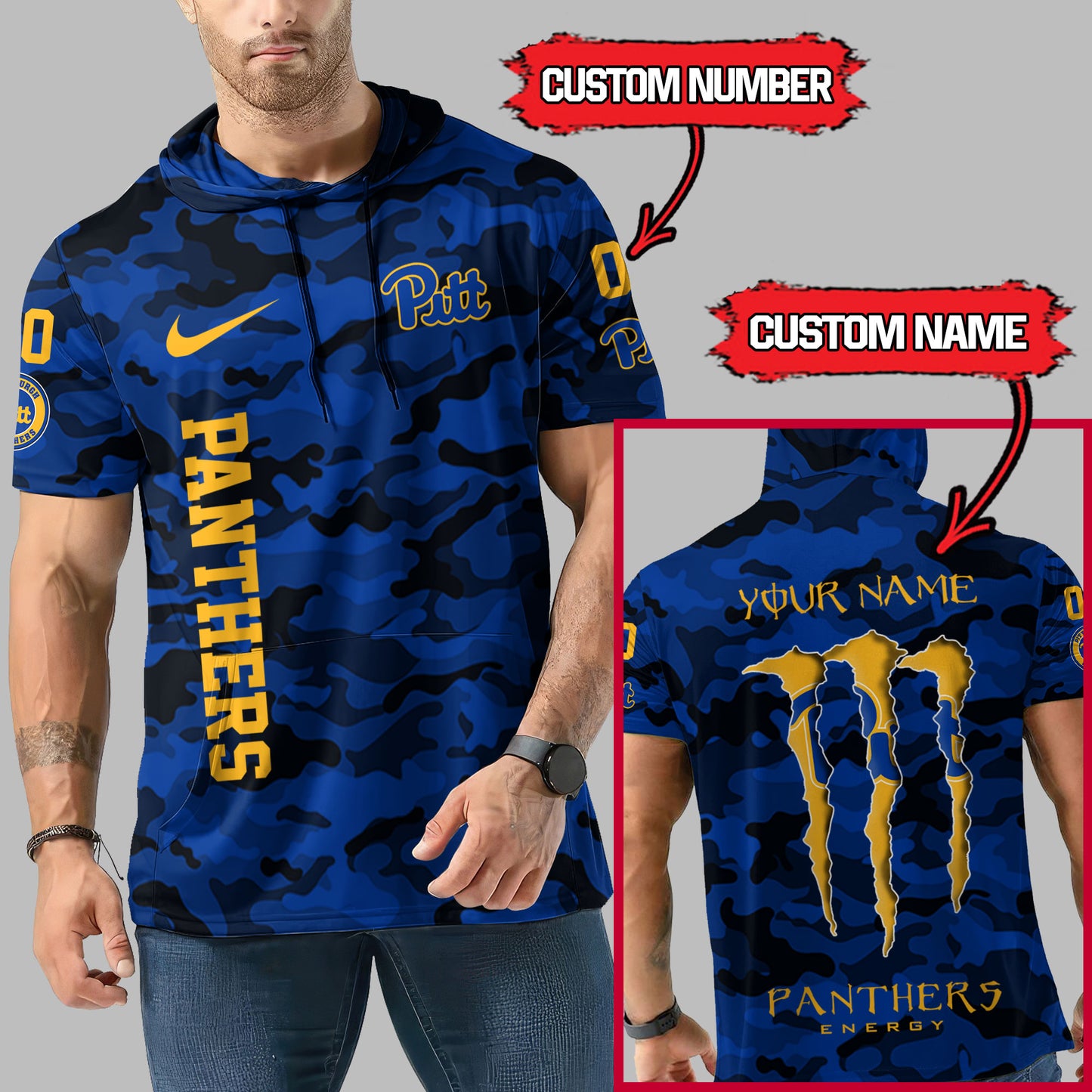 Pittsburgh Panthers Personalized Camo Short Sleeve Hoodie AZBTSSHD000004