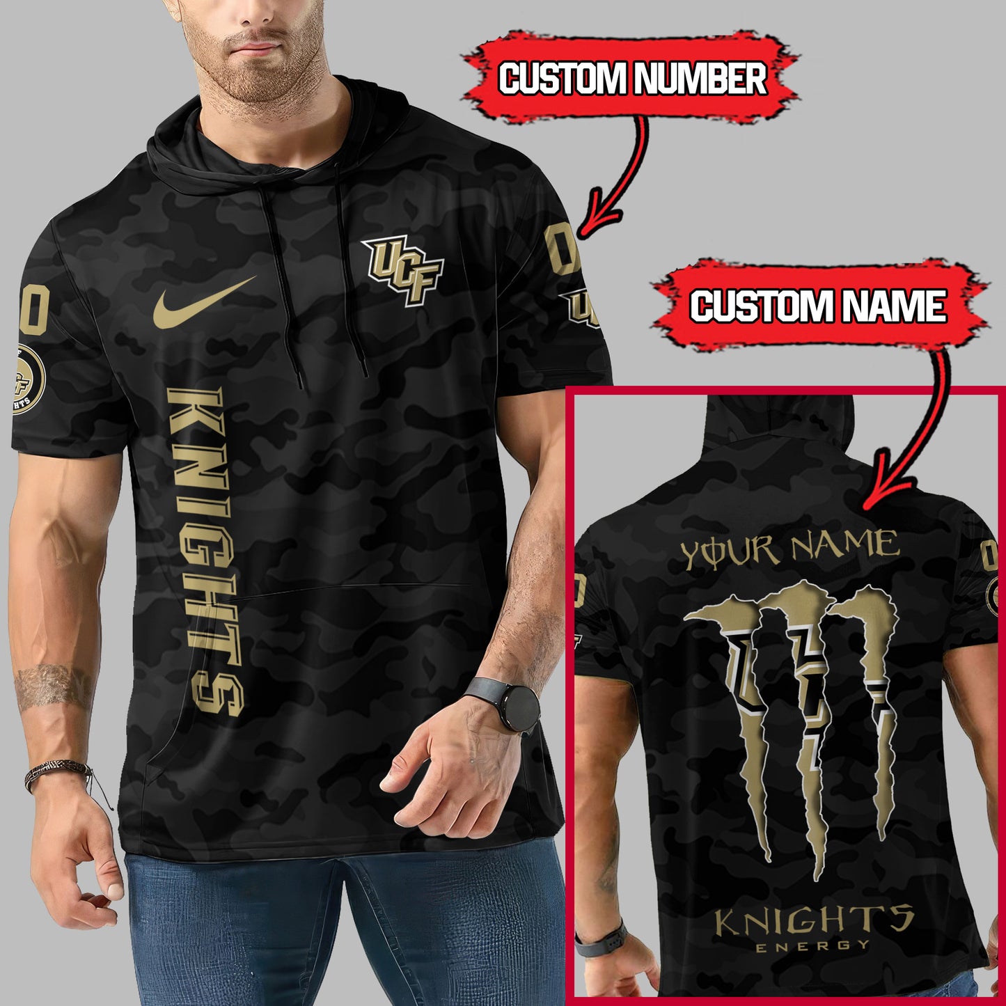UCF Knights Personalized Camo Short Sleeve Hoodie AZBTSSHD000009