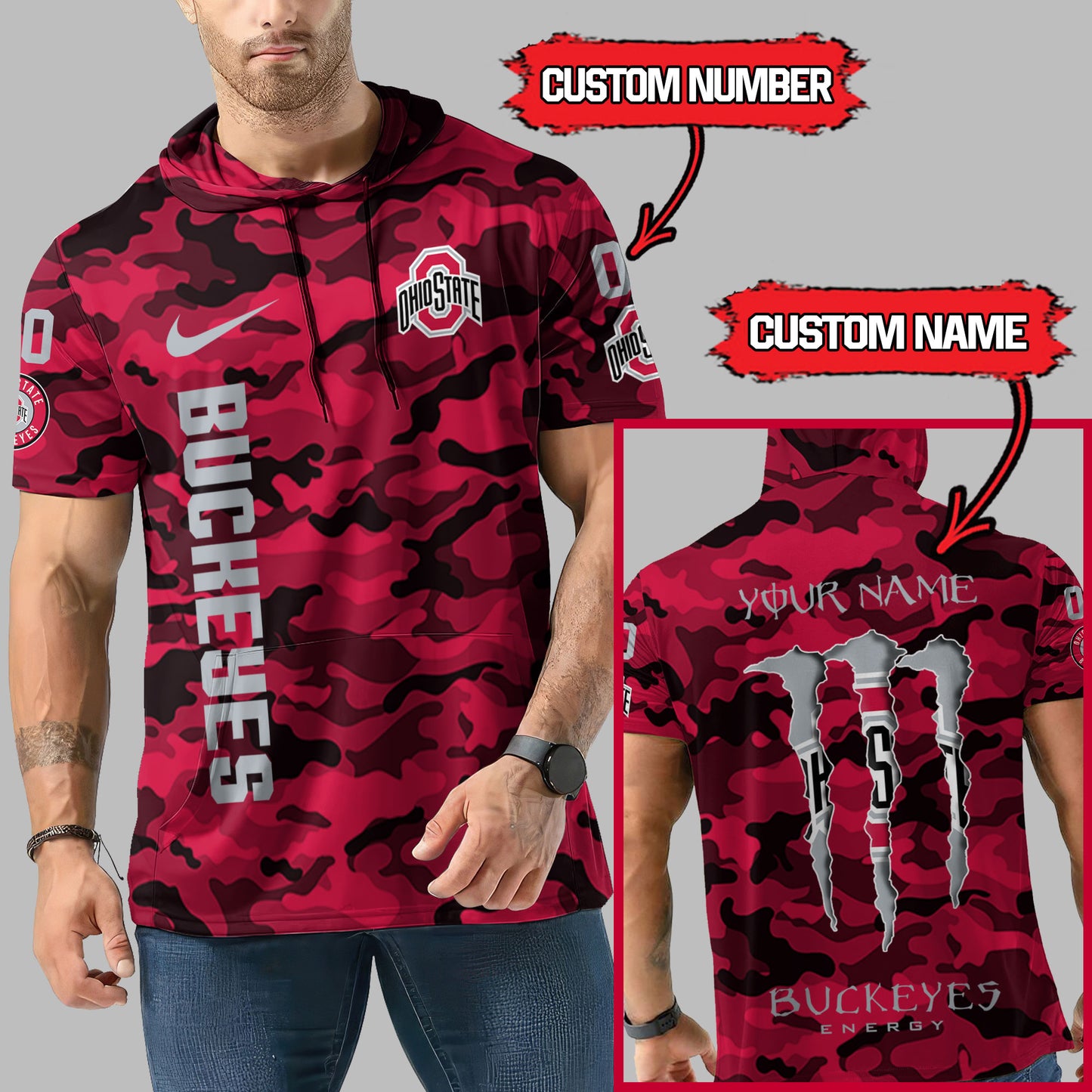 Ohio State Buckeyes Personalized Camo Short Sleeve Hoodie AZBTSSHD000036