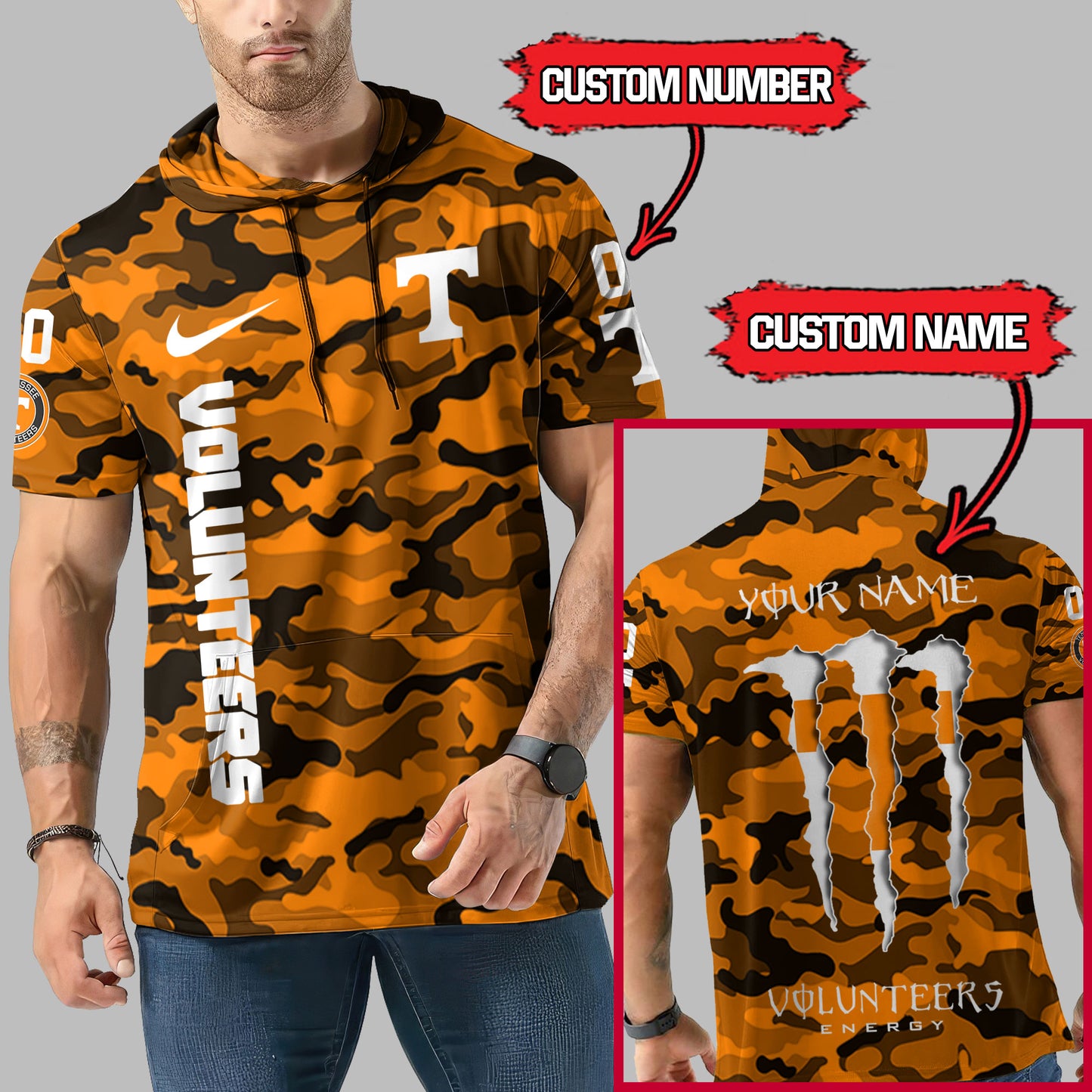 Tennessee Volunteers Personalized Camo Short Sleeve Hoodie AZBTSSHD000019