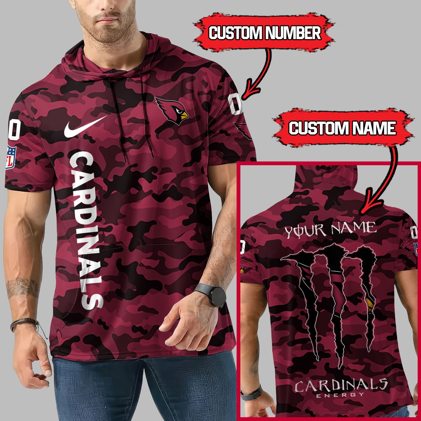 Arizona Cardinals Personalized Camo Short Sleeve Hoodie AZBTSSHD000065