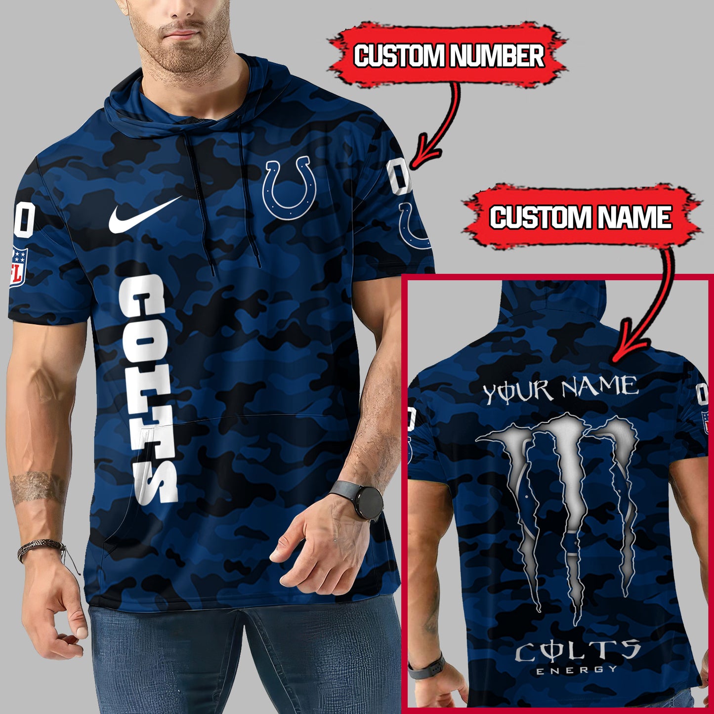 Indianapolis Colts Personalized Camo Short Sleeve Hoodie AZBTSSHD000064