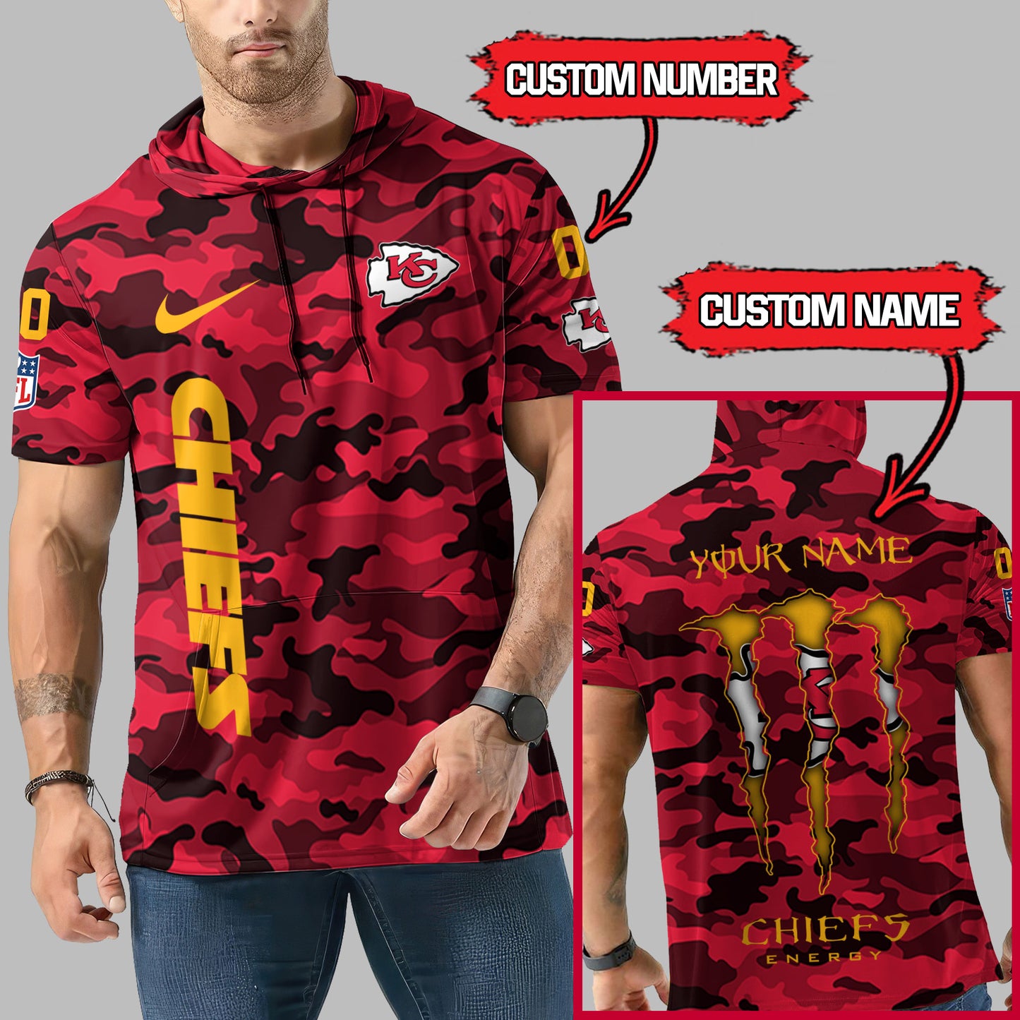 Kansas City Chiefs Personalized Camo Short Sleeve Hoodie AZBTSSHD000050