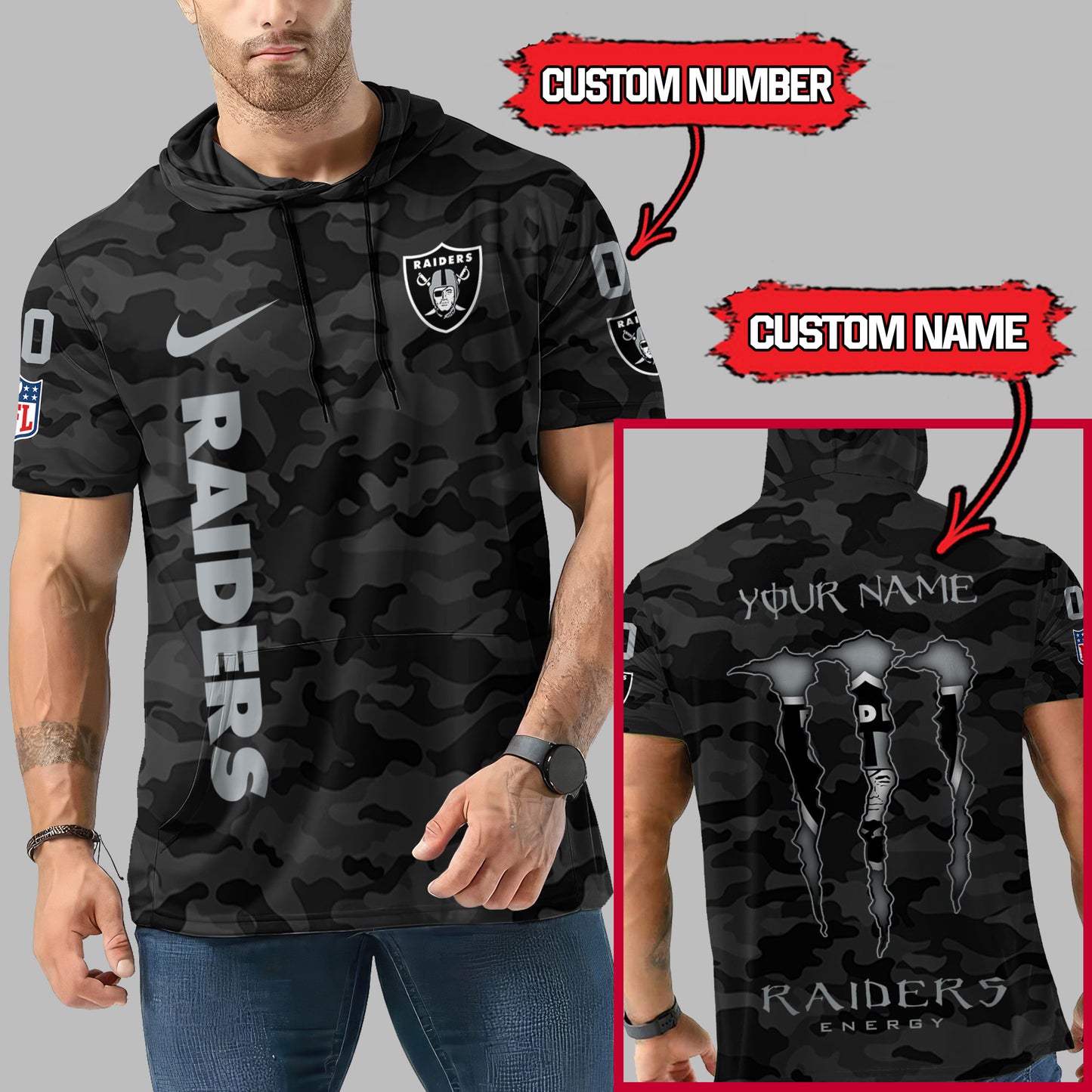 Las Vegas Raiders Personalized Camo Short Sleeve Hoodie AZBTSSHD000045