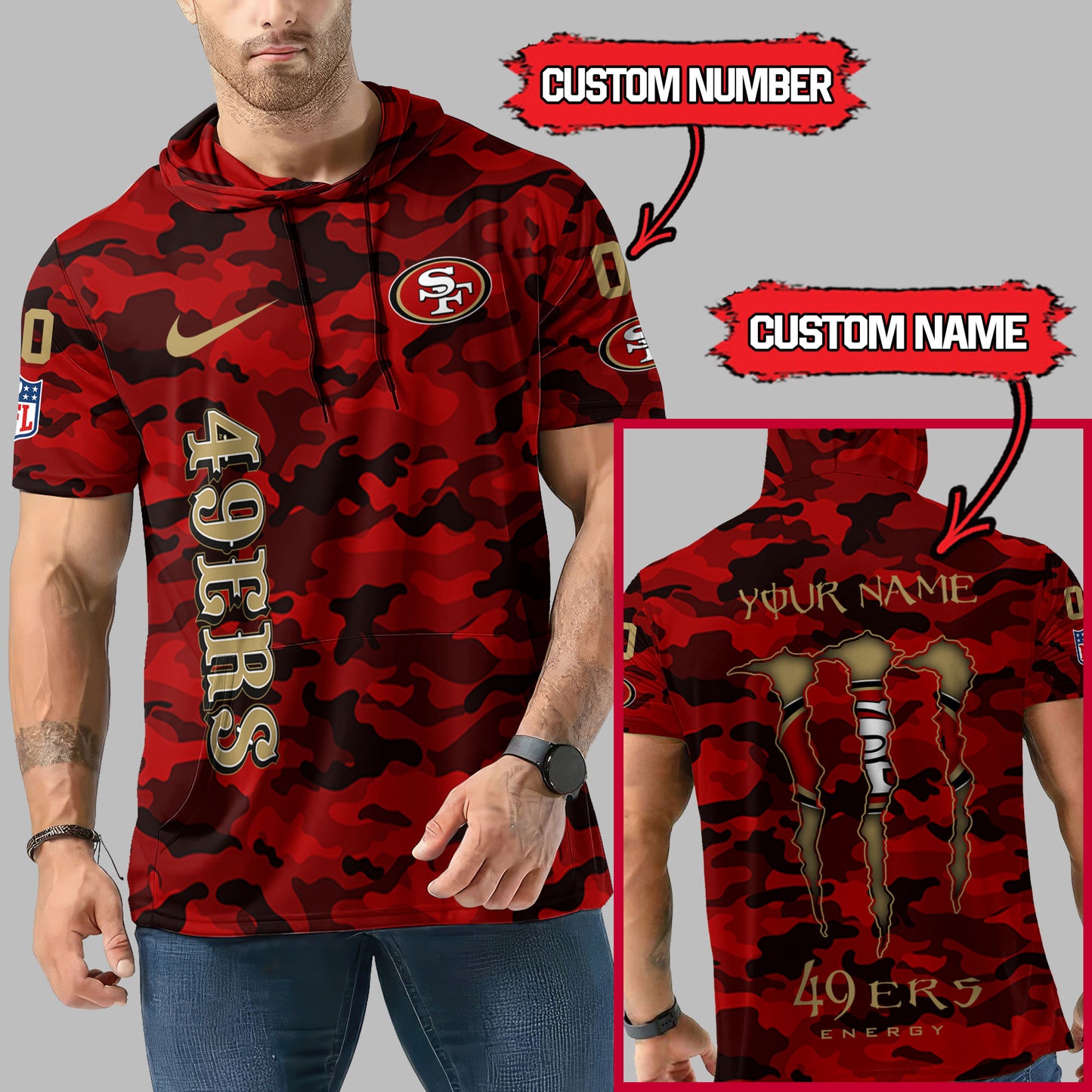San Francisco 49ers Personalized Camo Short Sleeve Hoodie AZBTSSHD000039
