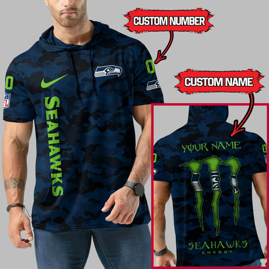 Seattle Seahawks Personalized Camo Short Sleeve Hoodie AZBTSSHD000040