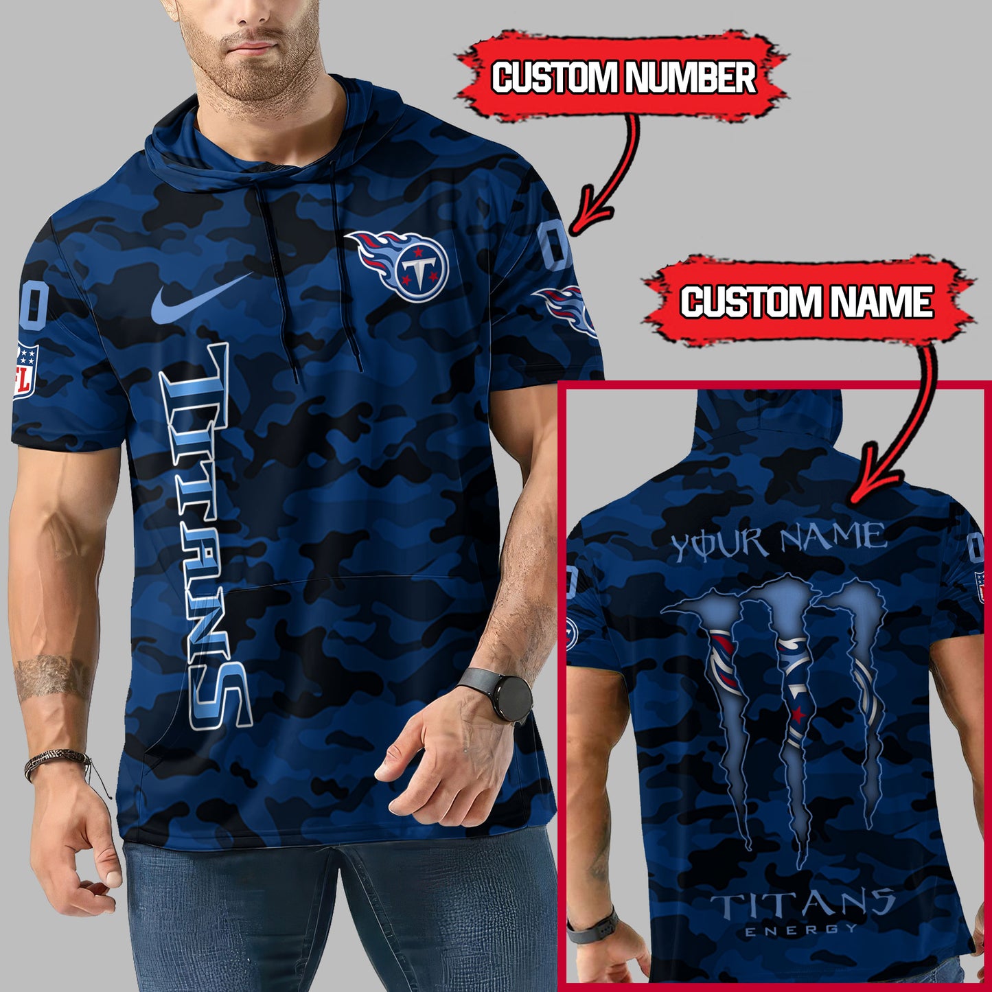 Tennessee Titans Personalized Camo Short Sleeve Hoodie AZBTSSHD000042