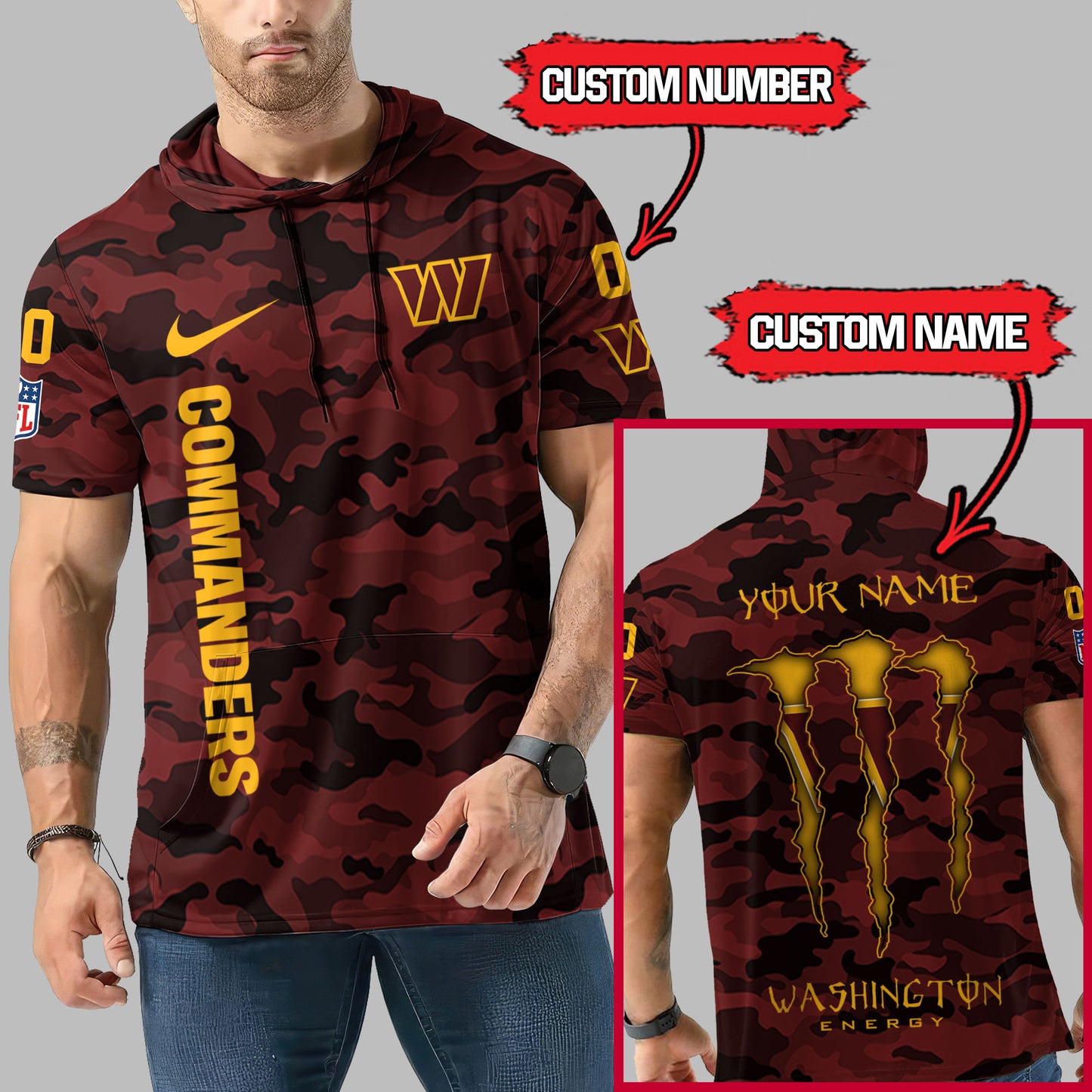 Washington Commanders Personalized Camo Short Sleeve Hoodie AZBTSSHD000043