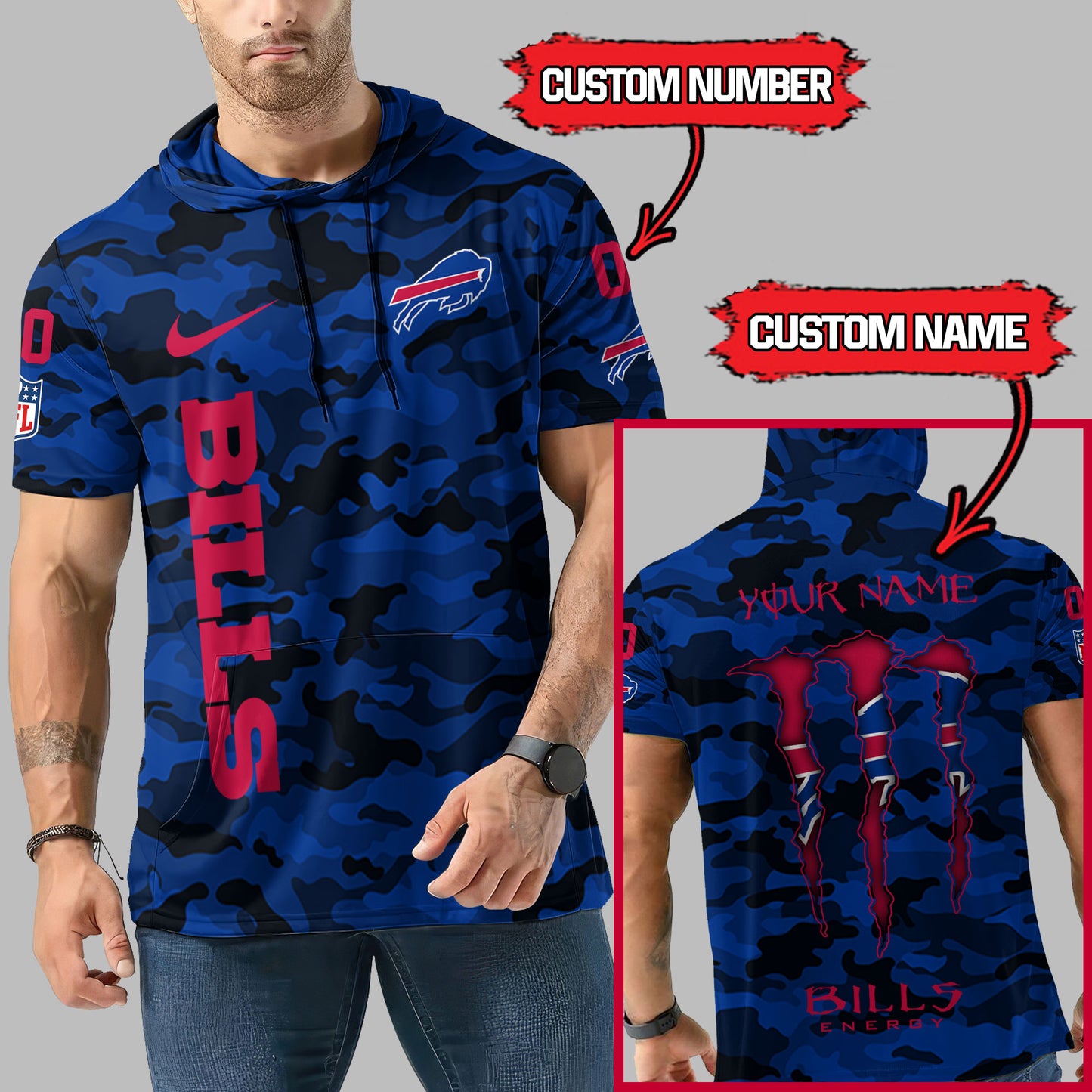 Buffalo Bills Personalized Camo Short Sleeve Hoodie AZBTSSHD000068