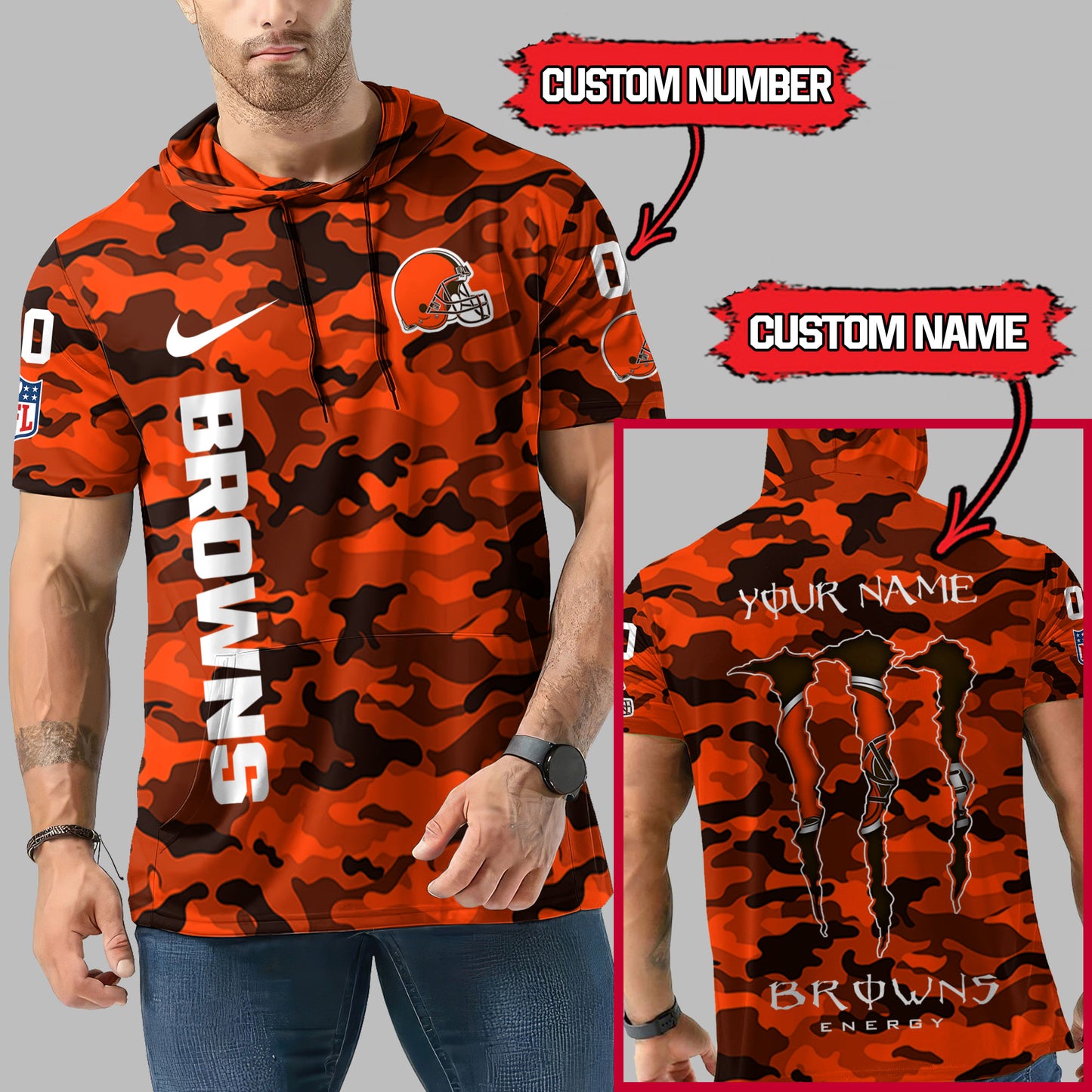 Cleveland Browns Personalized Camo Short Sleeve Hoodie AZBTSSHD000058