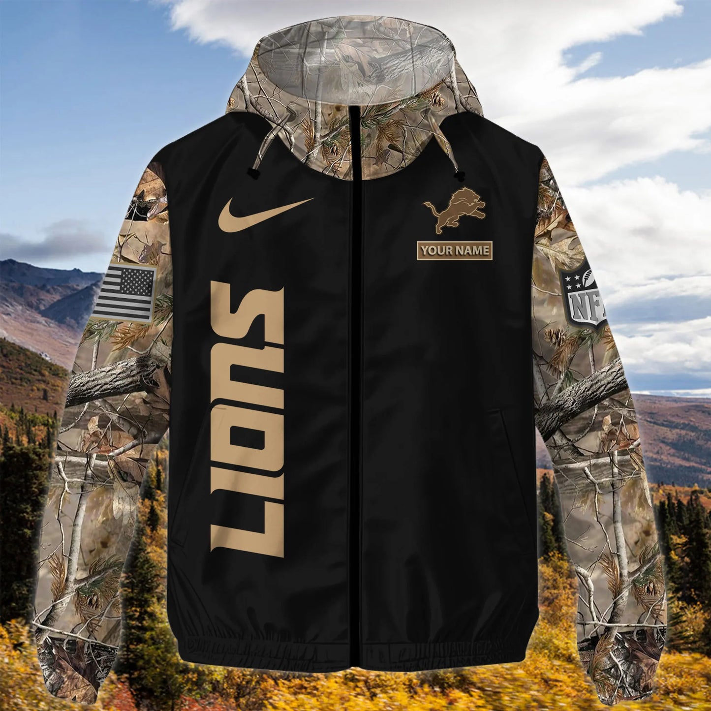 Detroit Lions Personalized Hunting Outdoor Jacket  AZBTOJ000121