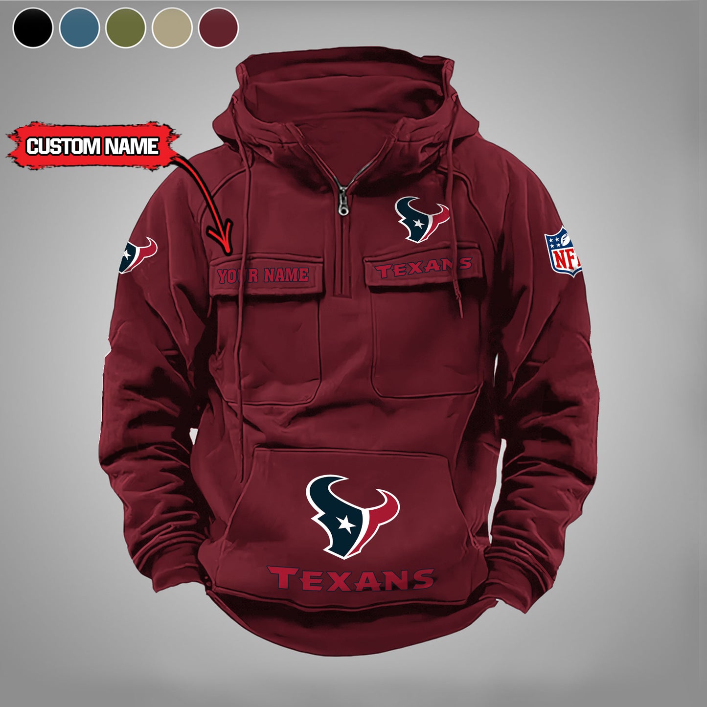 Houston Texans  New Personalized Multi-Pockets Zip Hoodie AZBTMZHD000022