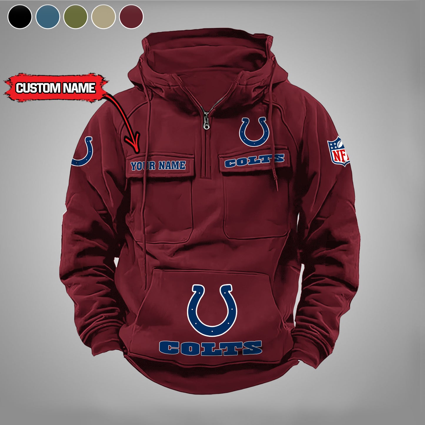 Indianapolis Colts  New Personalized Multi-Pockets Zip Hoodie AZBTMZHD000023