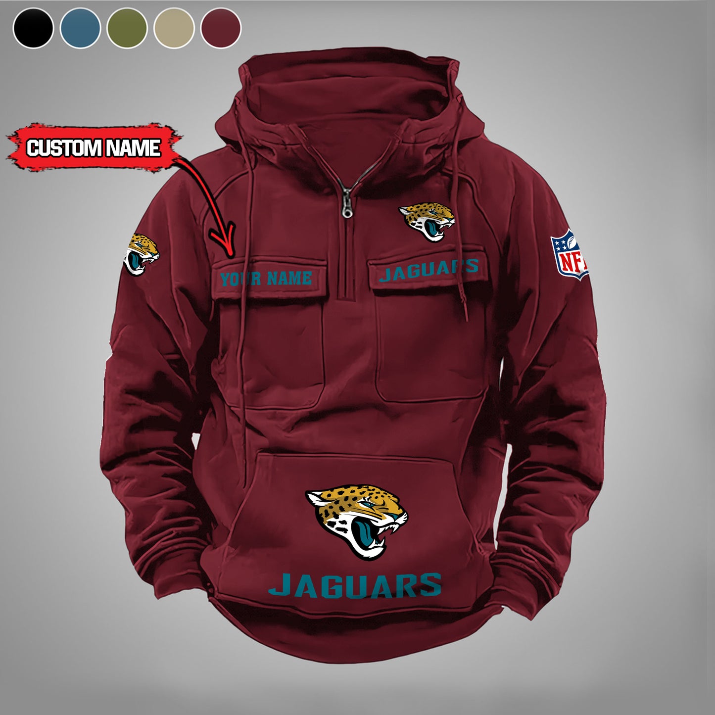 Jacksonville Jaguars  New Personalized Multi-Pockets Zip Hoodie AZBTMZHD000024