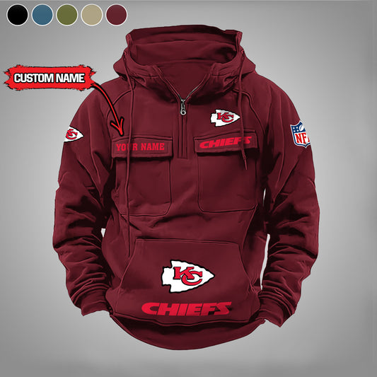 Kansas City Chiefs New Personalized Multi-Pockets Zip Hoodie AZBTMZHD000009